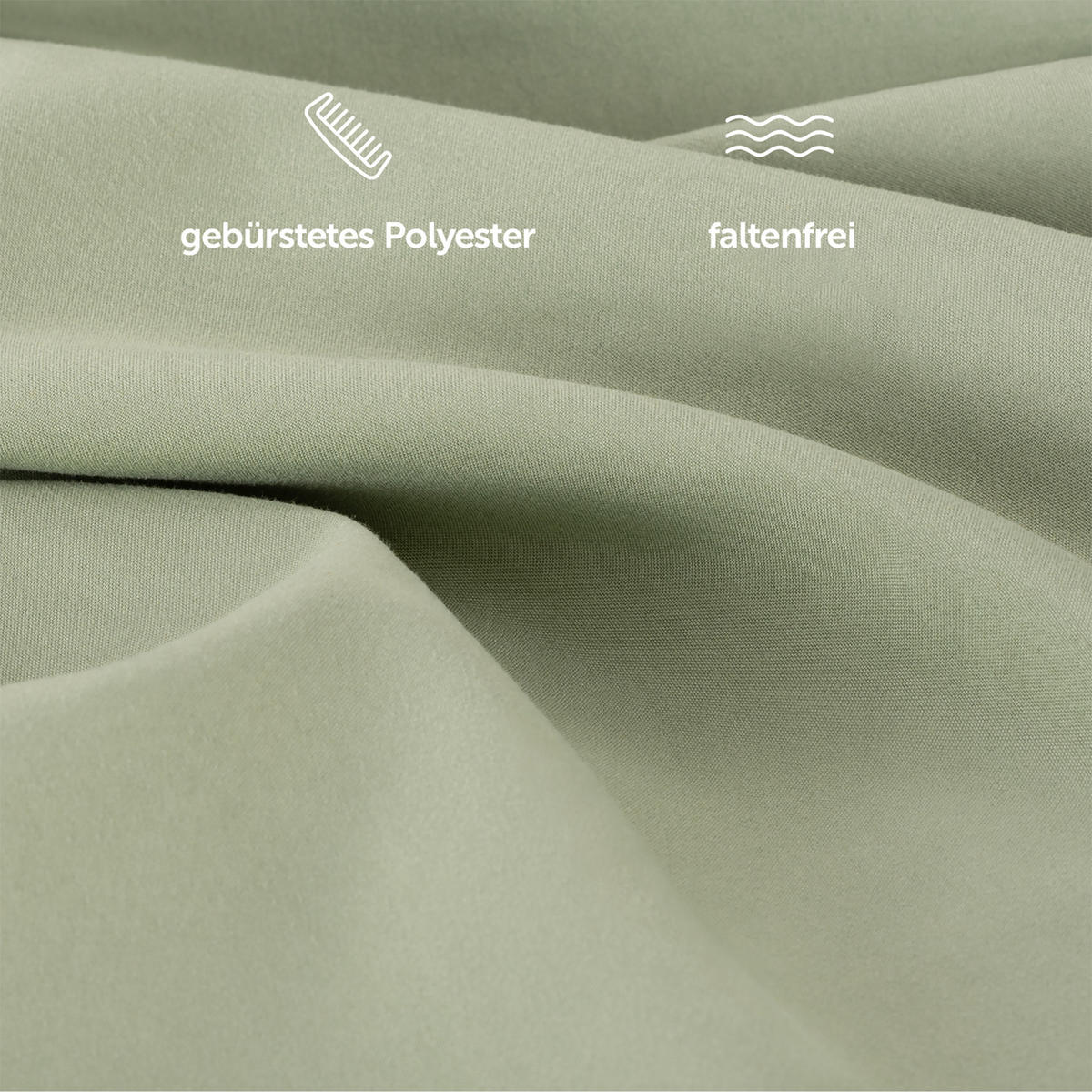 BETTLAKEN 3er Set - Spannbettlaken 180x200x30cm 2X Kissenbezug 50x80cm - Light Olive Green - Hellgrün, Textil (180/200cm)