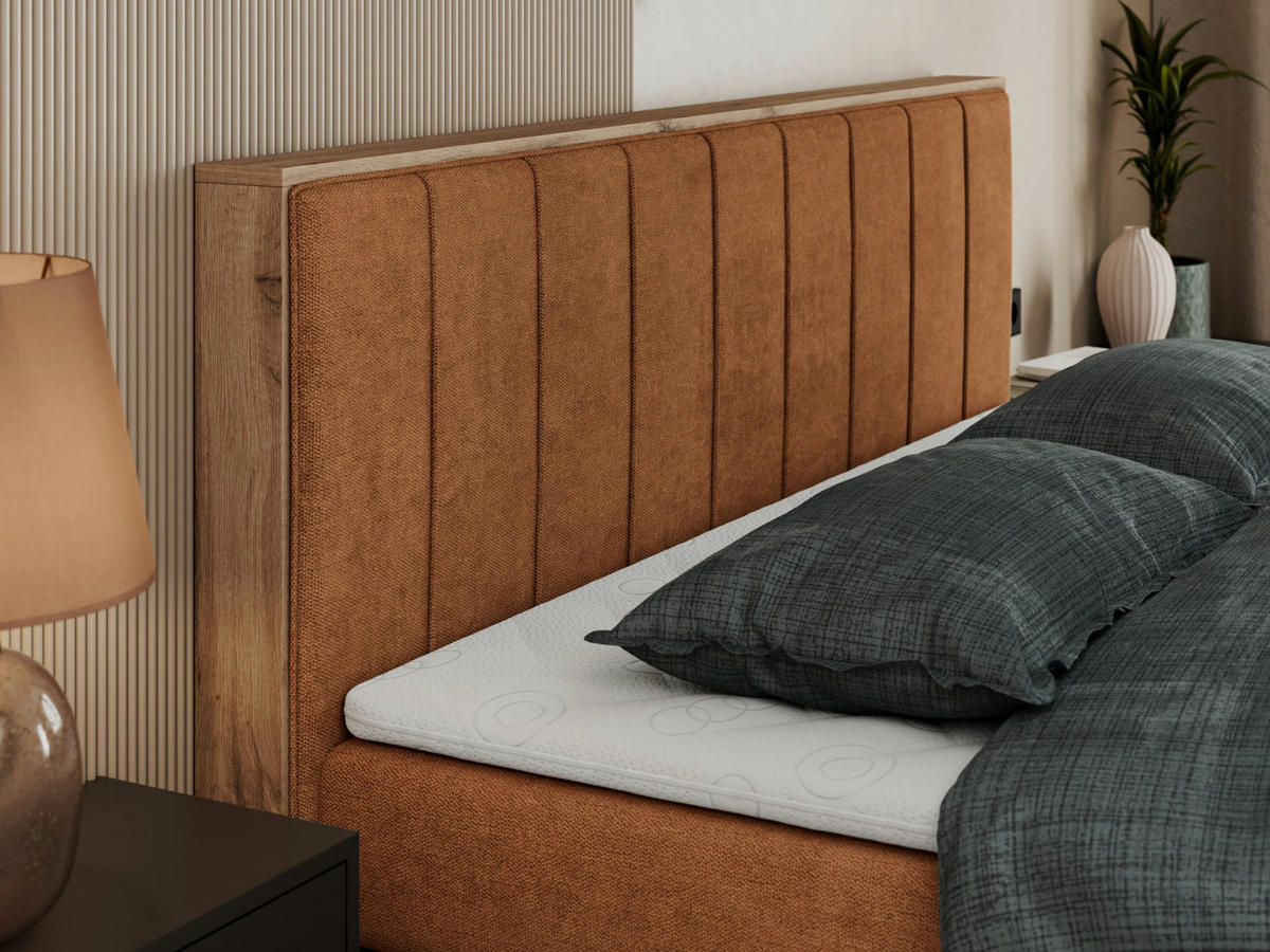 BOXSPRINGBETT BELLISSIMO KING 140/200 Orange Struktur - H3 - Orange, Holz/Textil (140/200cm) - MKS