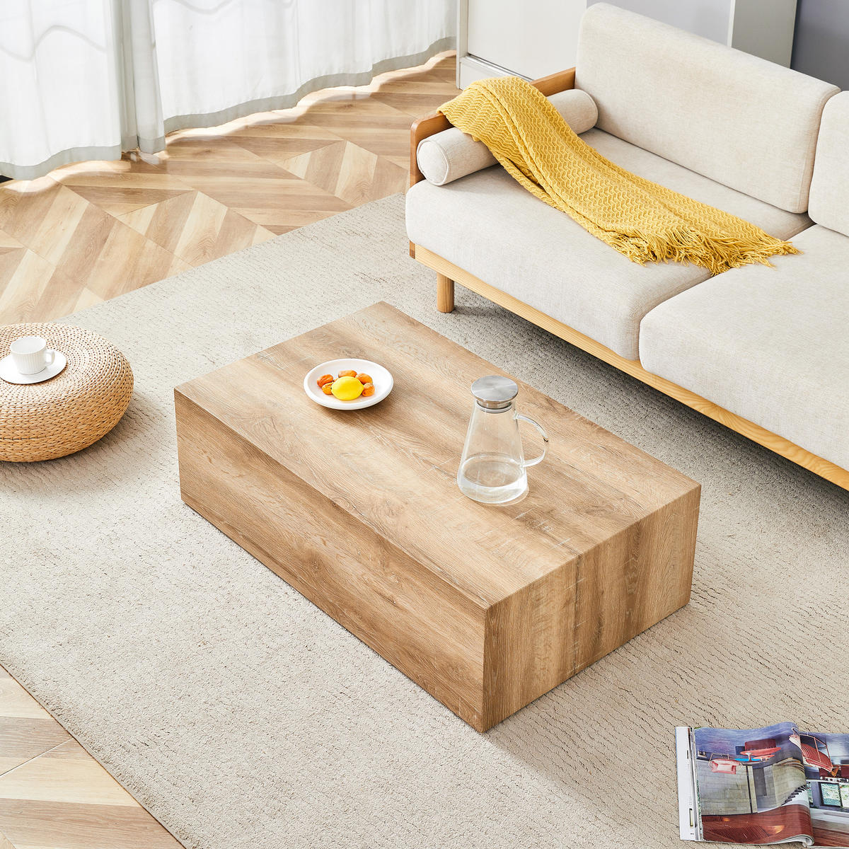 COUCHTISCH 90/50/30 cm holzfarben aus Holzwerkstoff mit Holzmaserung-Textur - Naturfarben, Holzwerkstoff (90/50/30cm) - OKWISH