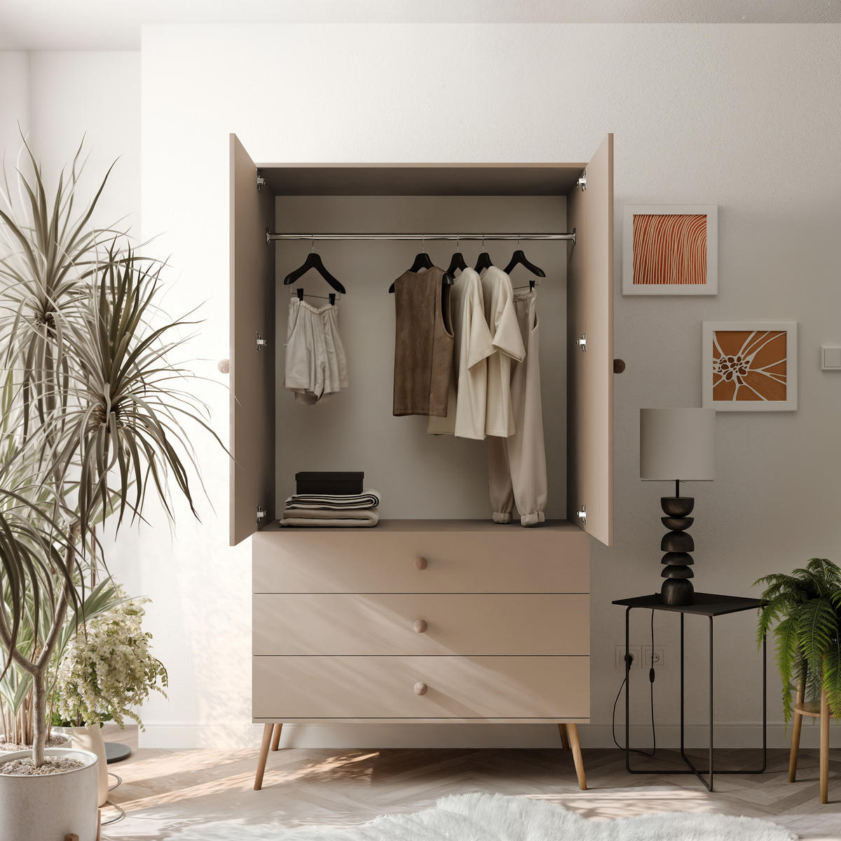 DREHTÜRENSCHRANK VALERIO 2-türig 100/52/202 cm Macchiato - Cappuccino, Naturmaterialien/Holz (100/202/52cm) - Idohome