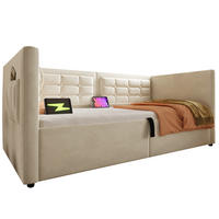 BETT 90/200 cm in Beige mit Stauraum und USB- und Type-C-Anschlüssen - Beige, Textil (90/200cm) - Flora Grace