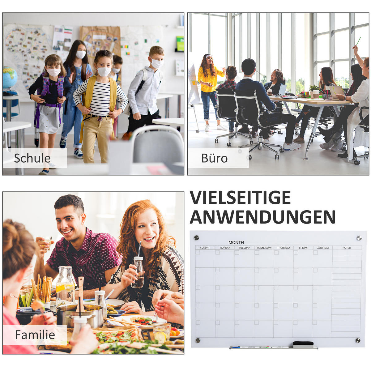 WHITEBOARD, für Organisation Ferienpläne und Monatsplanungen, 90 x 60 cm - Weiß, Kunststoff (90/60/0.2cm) - Vinsetto