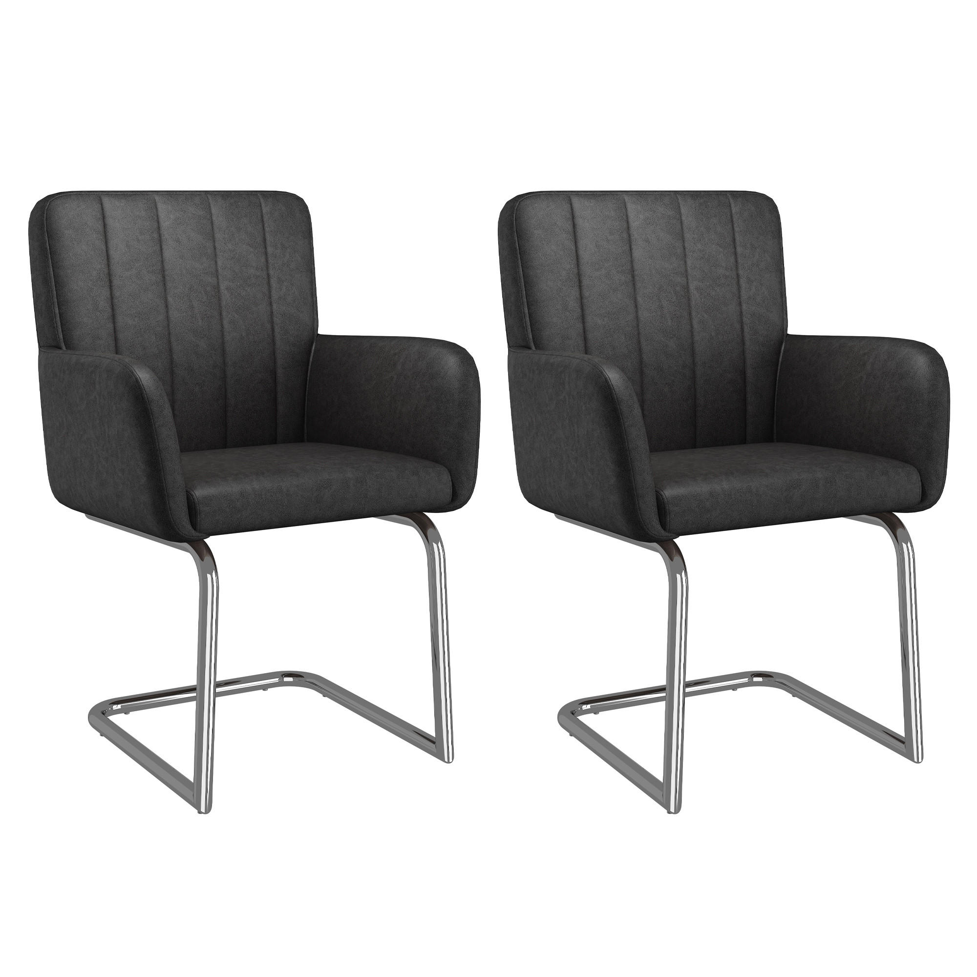 ESSZIMMERSTÜHLE 2er Schwarz Kunstleder Metallbeine modern - Schwarz, Leder (57/86/56cm) - FLIEKS