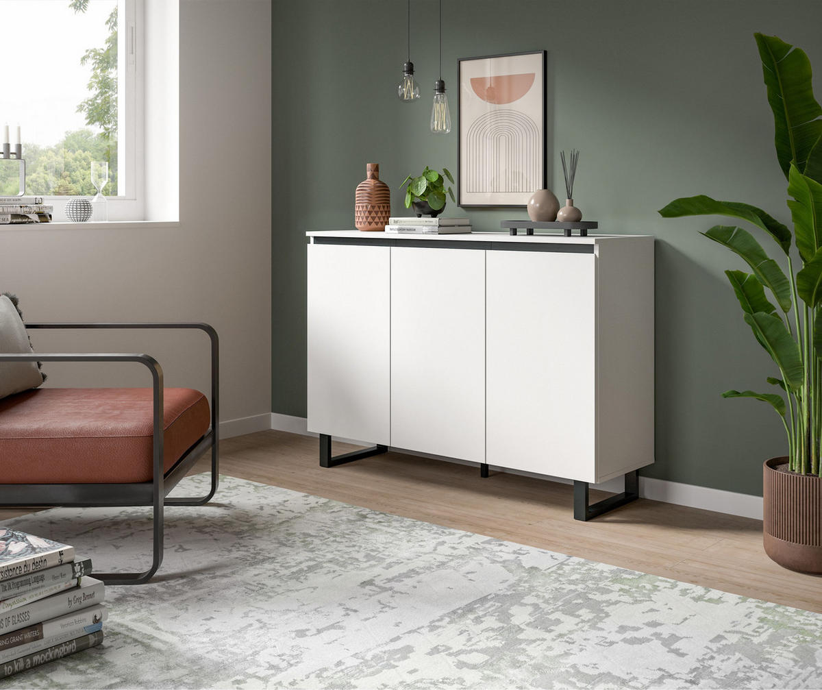 SIDEBOARD Estela (B/H/T: ca. 120/84/36 cm) in weiß/weiß - Weiß, Holzwerkstoff (120/84/36cm)