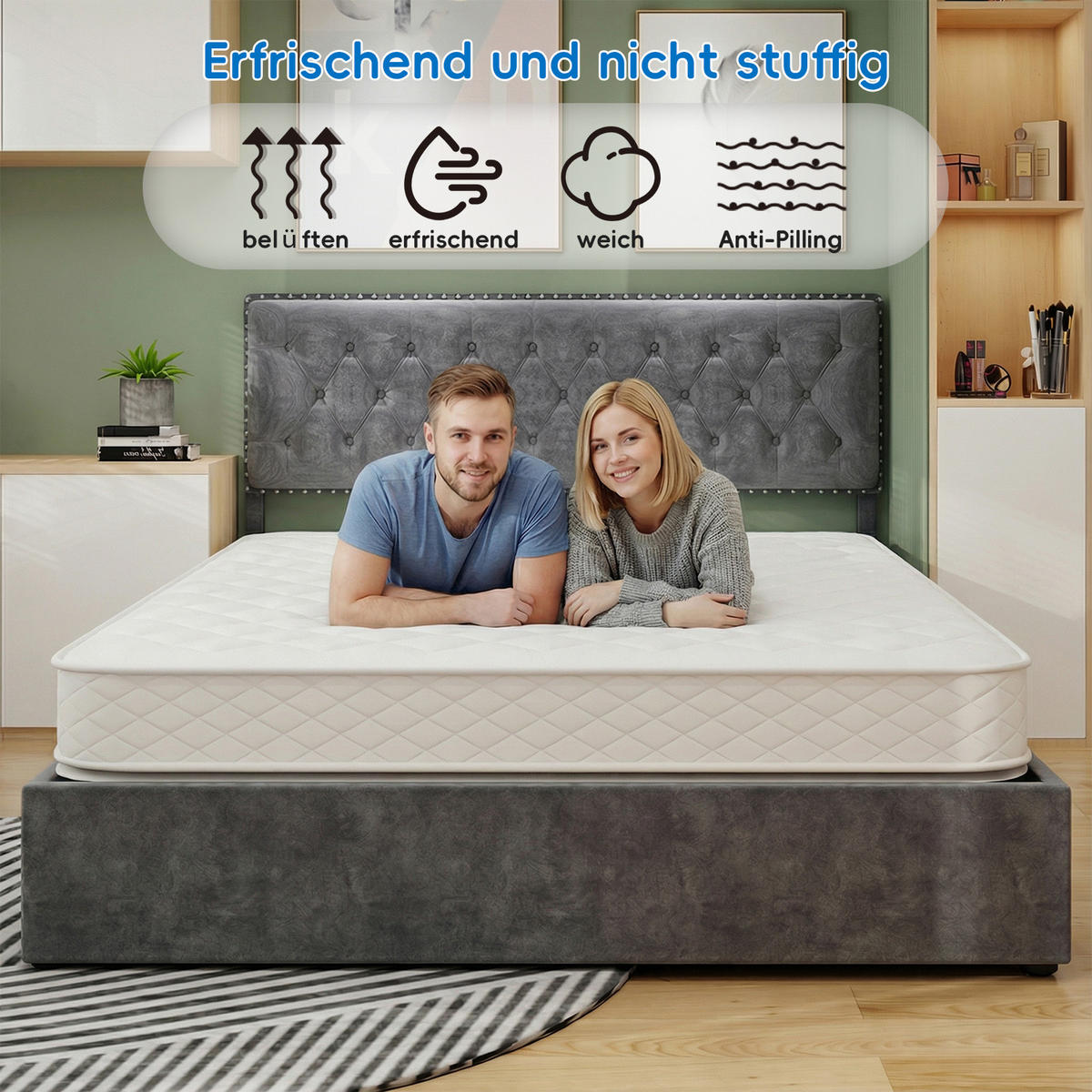 TASCHENFEDERKERNMATRATZE 160/200 cm Weiß Dicke: 23 cm - Weiß, Textil (160/200cm) - Oxeza