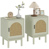 NACHTSCHRANK 2er-Set DE-12925 geflochtene Tür und verstellbares Regal Hellgrün - Grün, Holzwerkstoff (35/58/40cm) - ComfortXL