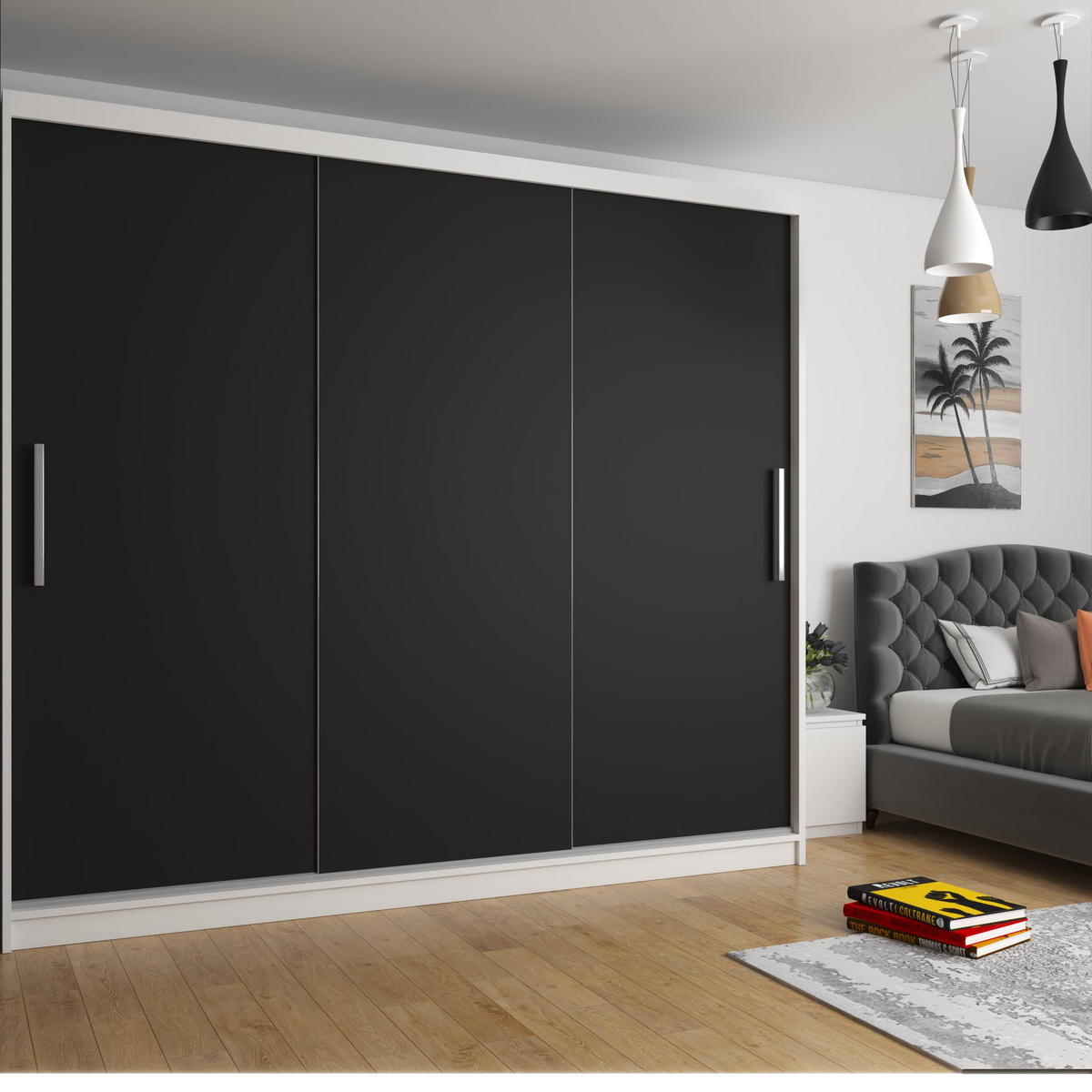 SCHWEBETÜRENSCHRANK Verona SI, Weiß/Schwarz Matt, 232 cm - Schwarz, Holz (232/216/60cm) - B BELINI GROUP