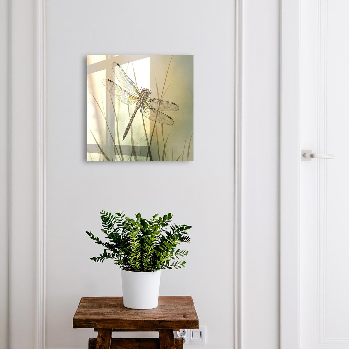 SCHLÜSSELBOX Weiß 30x30 cm – Türöffnung nach rechts - Libellennatur - Grün, Metall (30/30/5cm) - TULUP