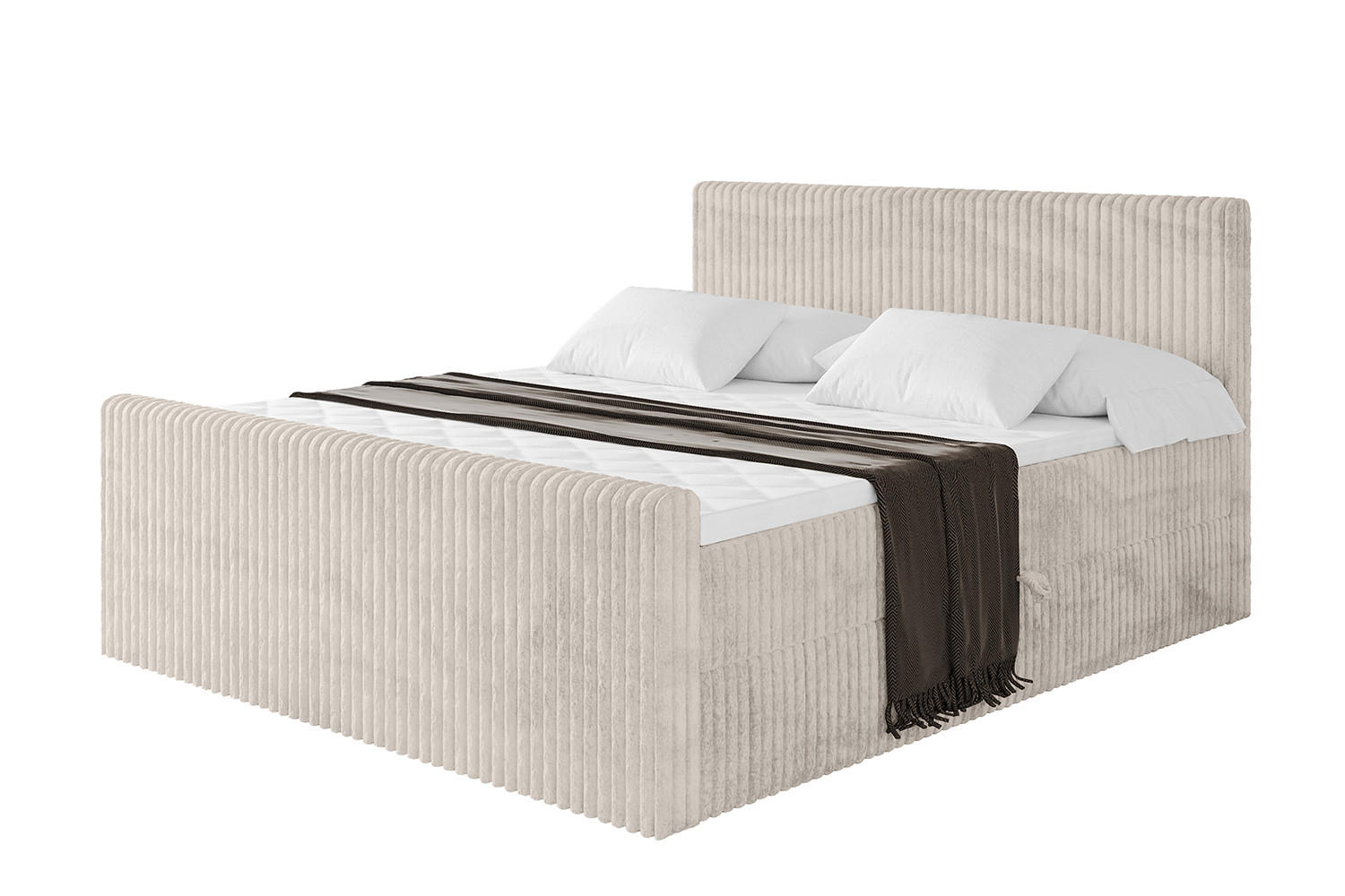 BOXBETT mit Matratze H4 und Lattenrost - TOLO-Z - 160x200 Cord - Creme - Creme, Holzwerkstoff (160/200cm) - ALTDECOR