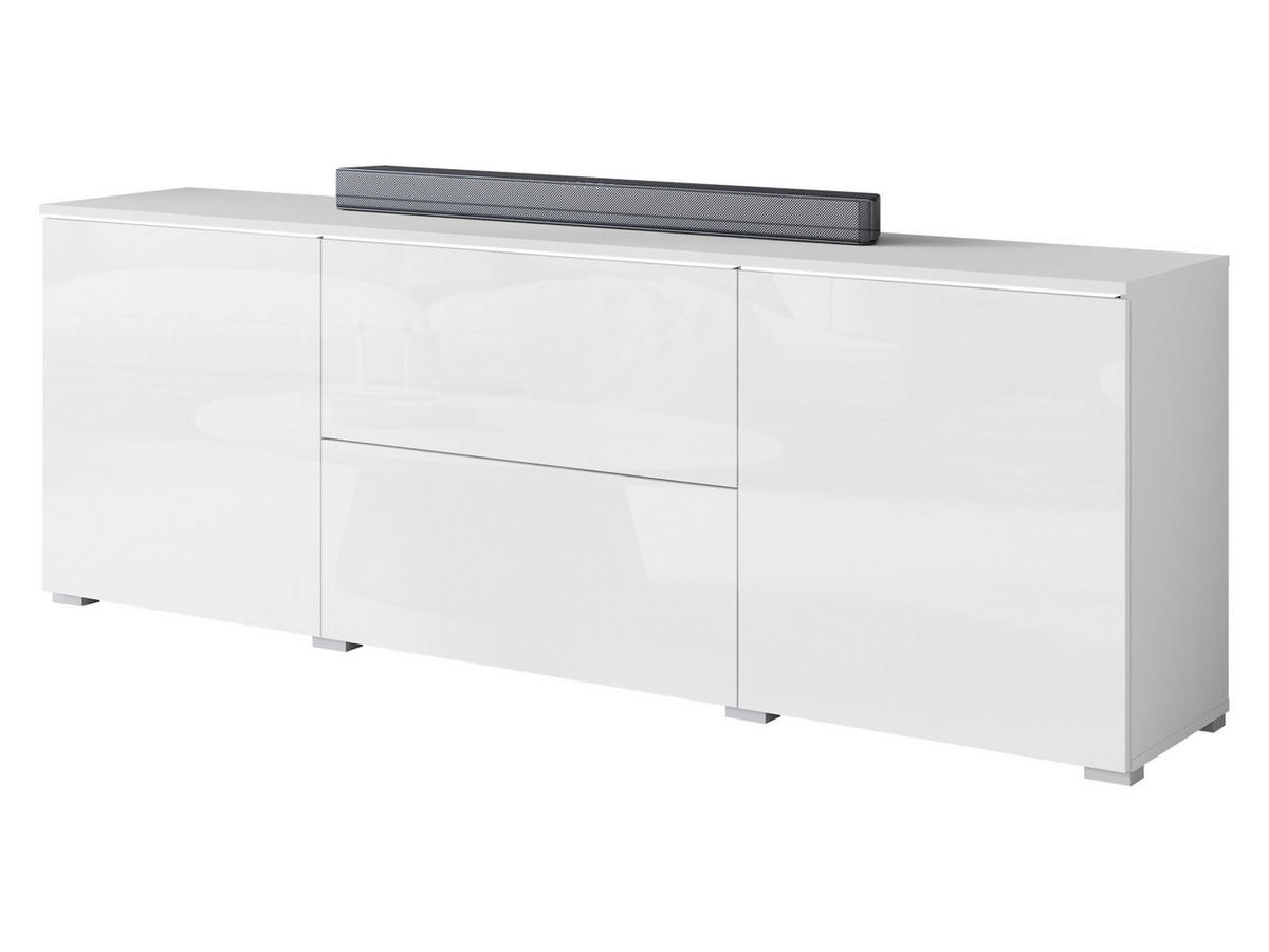 TV-LOWBOARD Vera 180 mit weißer LED Beleuchtung - Weiß Hochglanz/Silberfarben, Holzwerkstoff/Kunststoff (180/62/35cm) - MIRJAN24