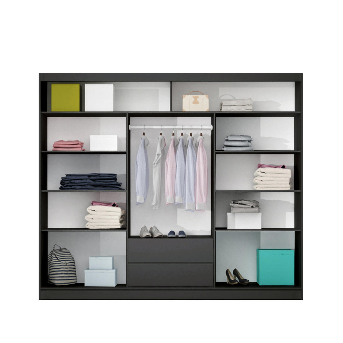 SCHWEBETÜRENSCHRANK KALISTA 250/215/61 cm 2-türig mit Spiegel Beige - Beige, Holzwerkstoff (250/215/61cm) - MASSENO