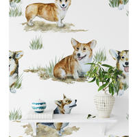 TAPETE Corgi aus echtem Papier, 200x280cm, 8 Bögen - Weiß, Papier (280/200cm) - WALLPAPERS4BEGINNERS