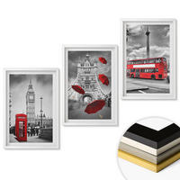 WANDBILDER 3er-Set - 40x60 cm Weißer Rahmen - Roter Regenschirmstand und Londoner Bus - Weiß, Kunststoff (40/60cm) - ArtPrintCave