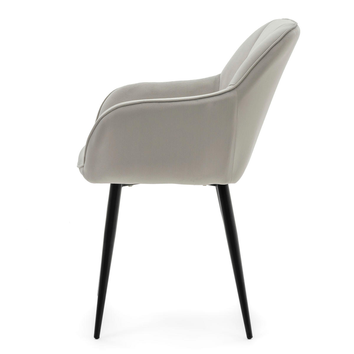 STUHL LAGO gespolsterter mit Steppung - hellgrau - Samt Velours - Hellgrau/Schwarz, Textil/Metall (58/85/60cm) - NEW HOME