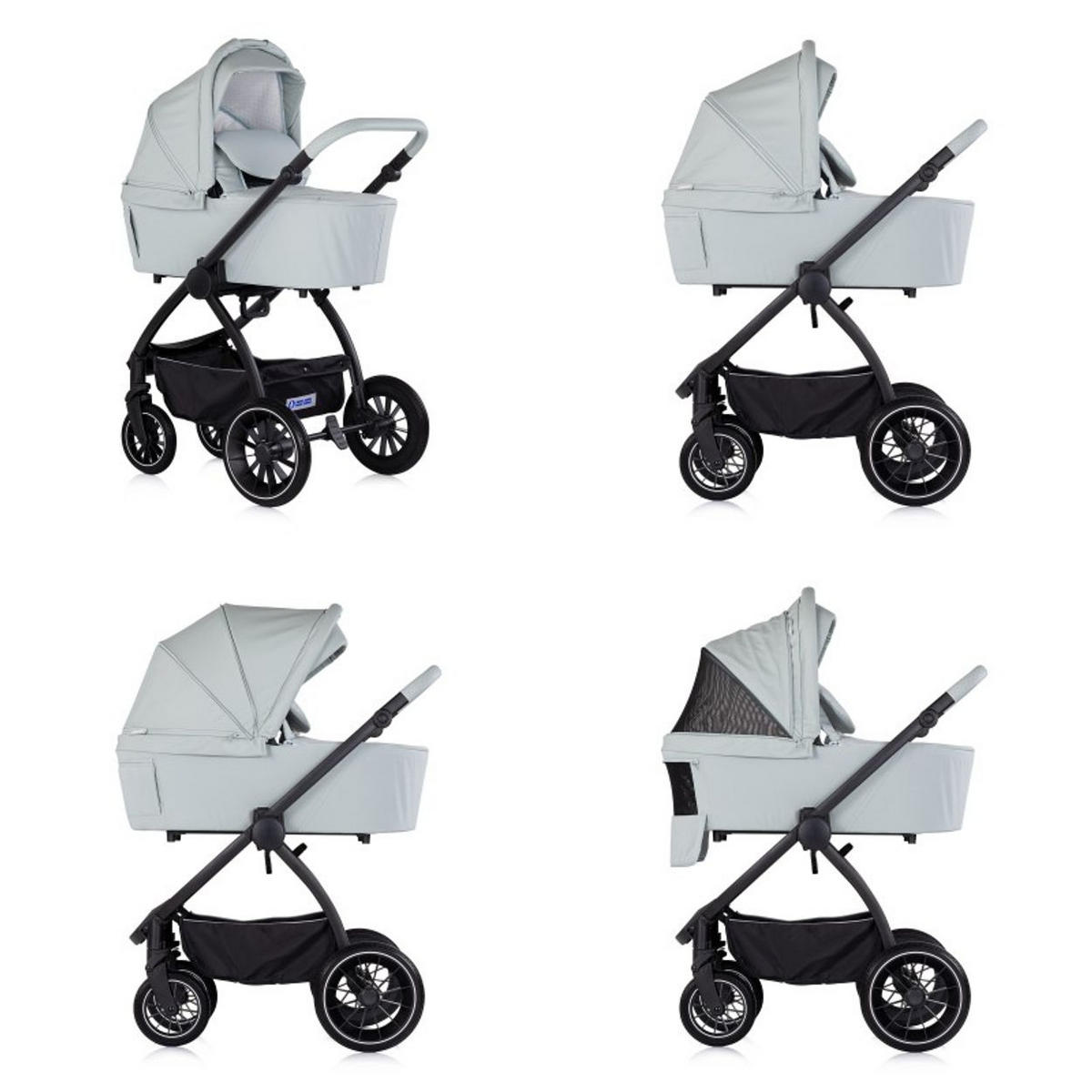 KOMBIKINDERWAGEN Prestige 3 in 1 hellgrün Babywanne Rucksack i-Size Babyschale - Grün, Metall (85/59/123cm) - Chipolino