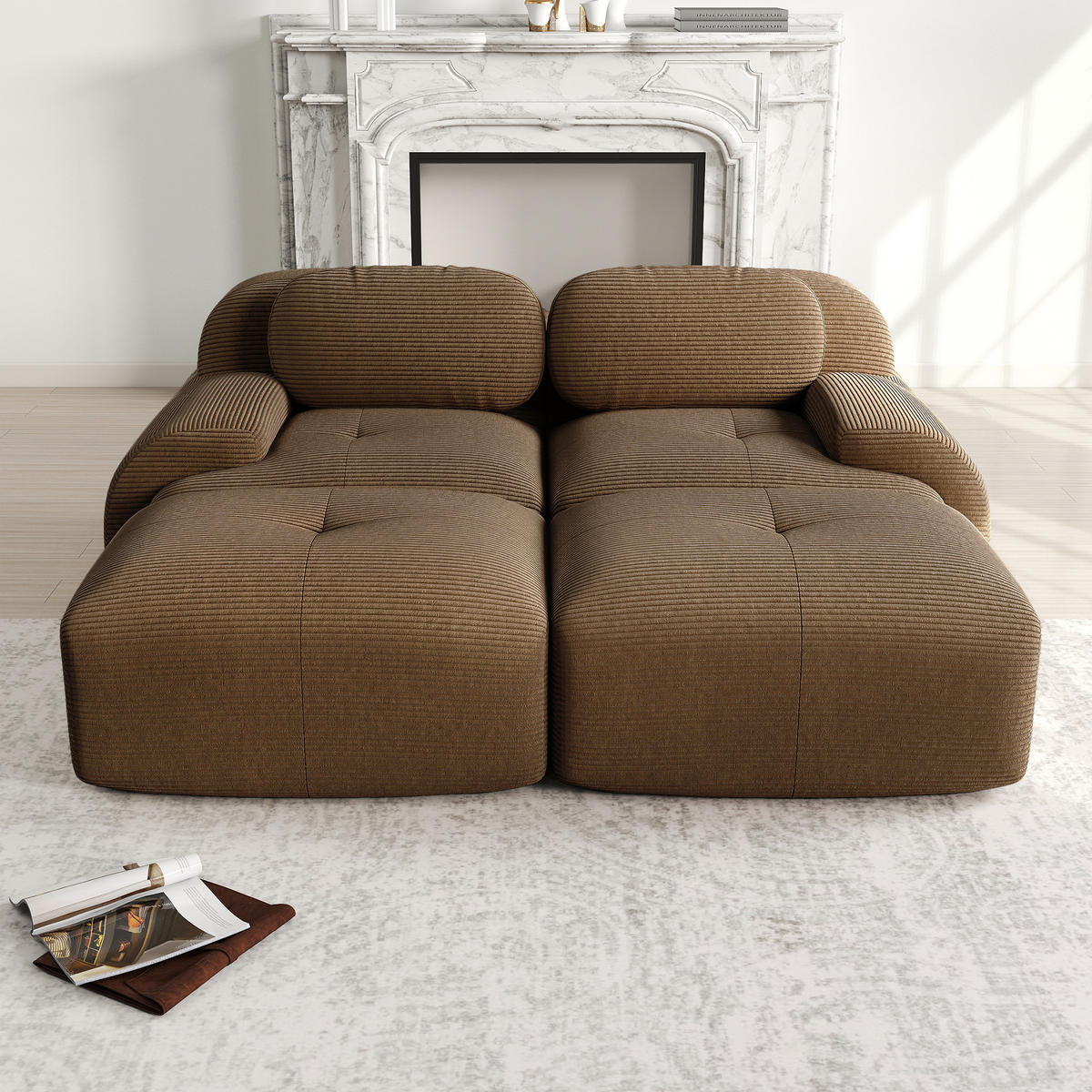 2-SITZER Sofa 208x178x75 cm aus Cordstoff rahmenlos modular, braun - Braun, Textil (178/75/208cm)