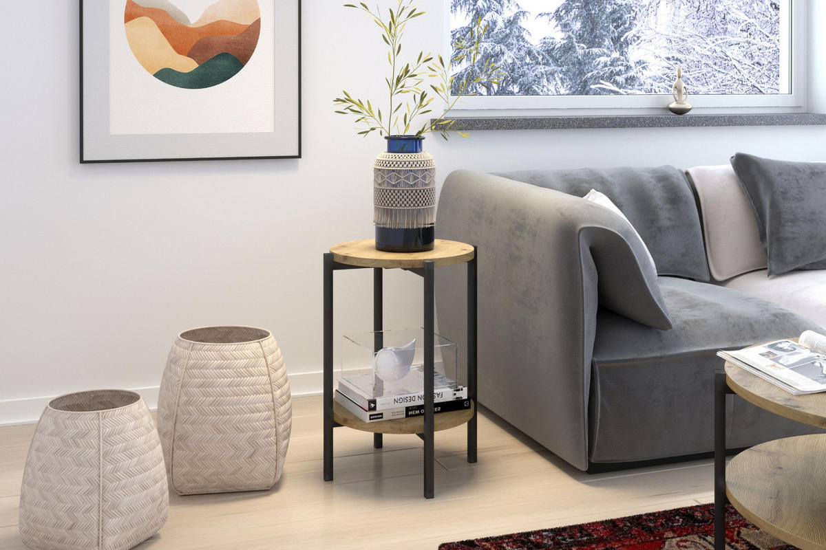 COUCHTISCH GERIS mit Ablageboden, Spanplatte, dunkebraun - Schwarz/Braun, Holz/Metall (45/45/61cm) - KONSIMO®