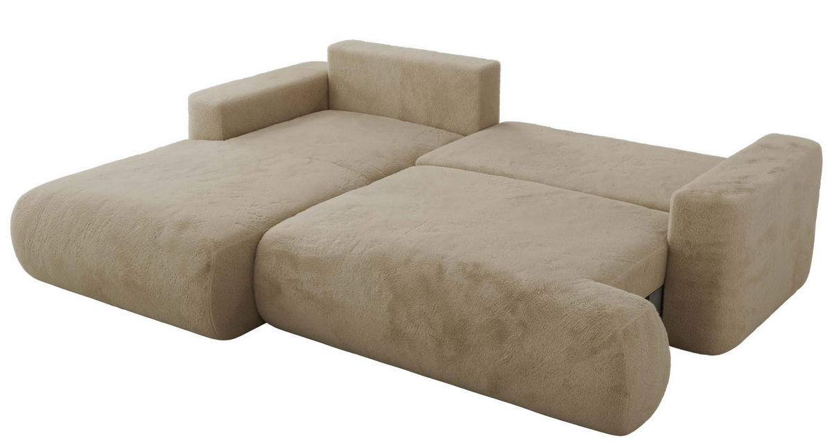 ECKSOFA OVO L Beige Plüsch - Links Seite - Beige/Schwarz, Kunststoff/Textil (271/195cm) - MKS