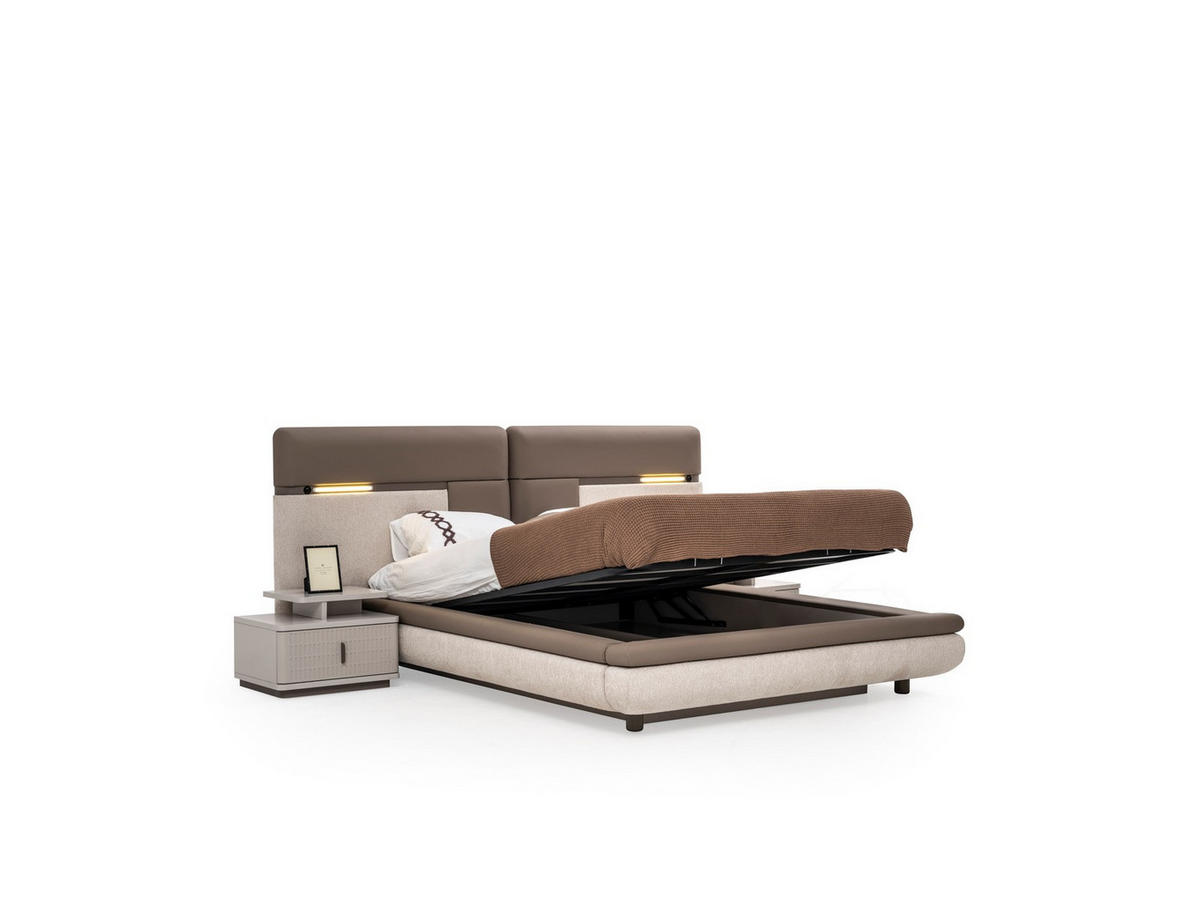 BETTANLAGE ROENESANS Schlafzimmer-Set, 5-teilig, Creme, Bett mit Kopfteil, 2 Nachttische, Kleiderschrank und Kommode - Creme, Holzwerkstoff (160/200cm)