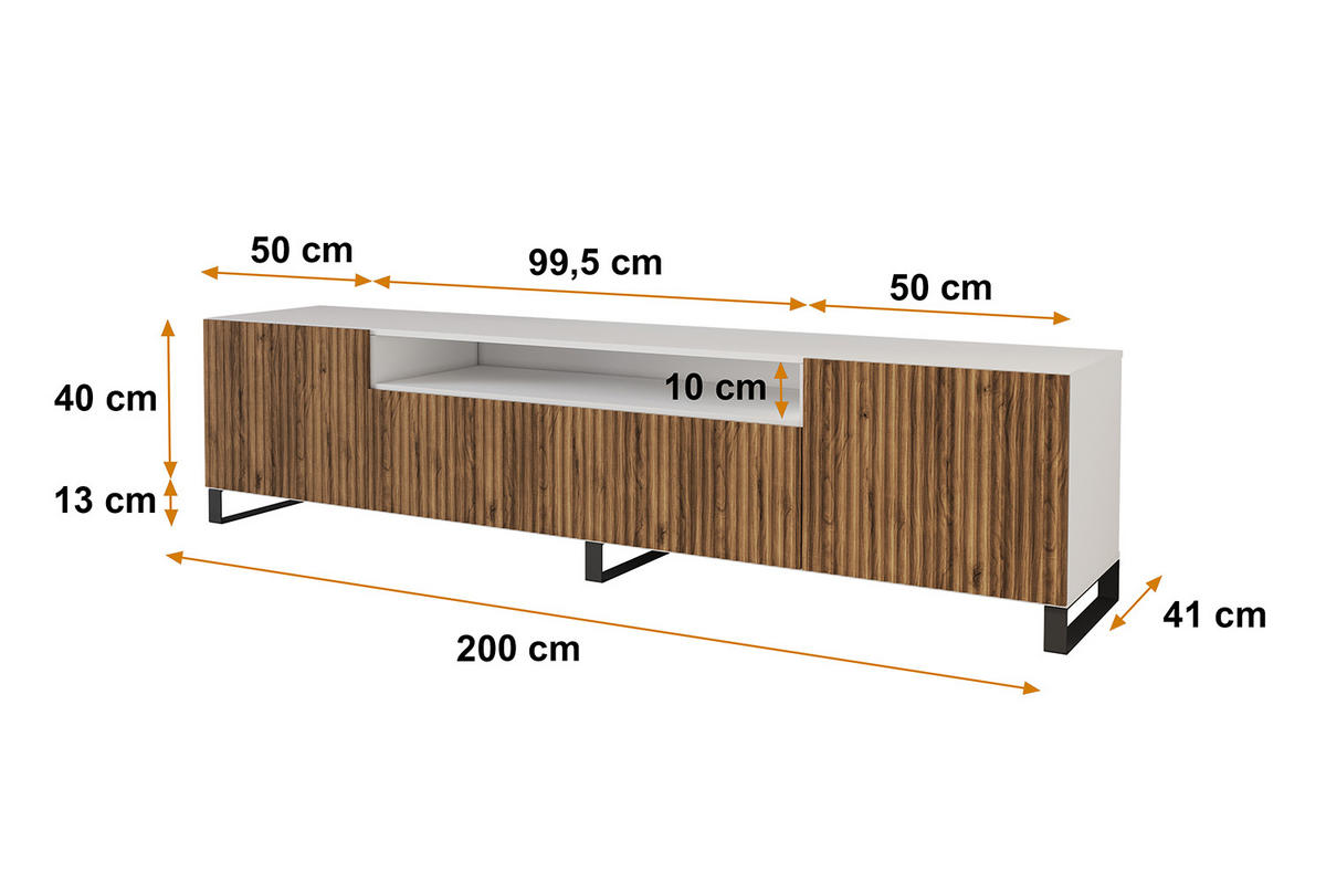 LOWBOARD NOA-2-S 200x53x41 cm - Weiß / Katania - Eiche Wotan/Schwarz, Holzwerkstoff (200/53/41cm) - ALTDECOR