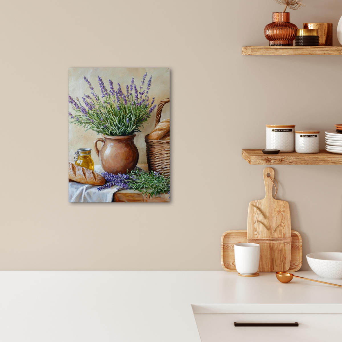 LEINWANDBILD Lavendel - Brot - Stilleben 30x40 cm - Flieder, Textil (30/40cm) - MuchoWow