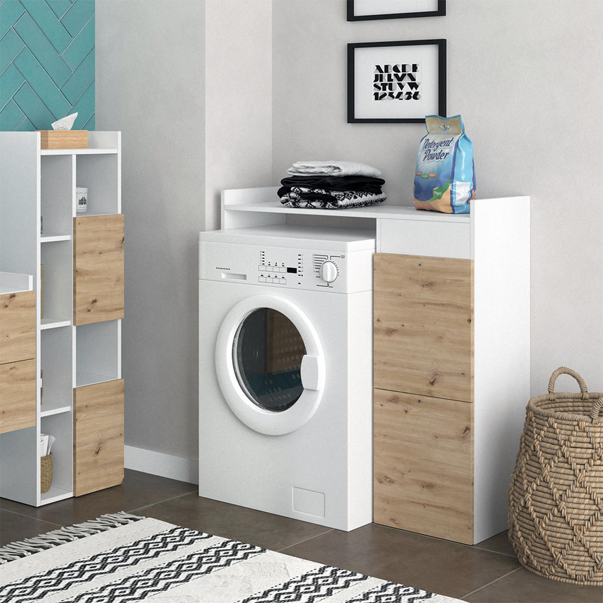 WASCHMASCHINENSCHRANK Alf Weiß 99 x 98 cm mit 2 Schubladen - Weiß, Holzwerkstoff (99/98/33.8cm) - Vicco