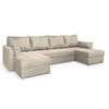 WOHNLANDSCHAFT NAKO M Creme Velours-Stoff mit Schlaffunktion - Creme, Holz (285/85/140cm) - MASSENO