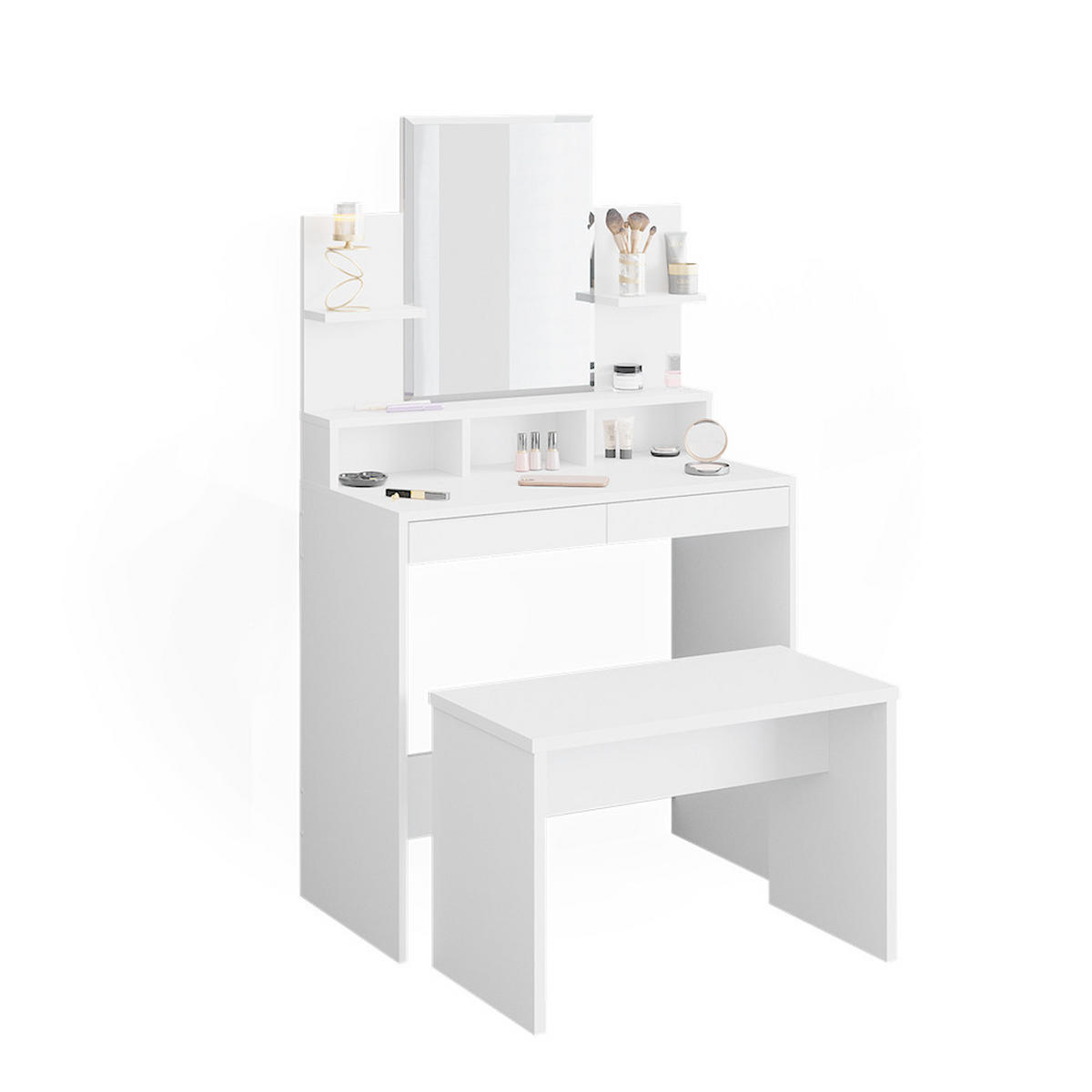 SCHMINKTISCH Ania Weiß 80 cm mit Bank - Weiß, Holzwerkstoff (80/139.6/40cm) - Vicco