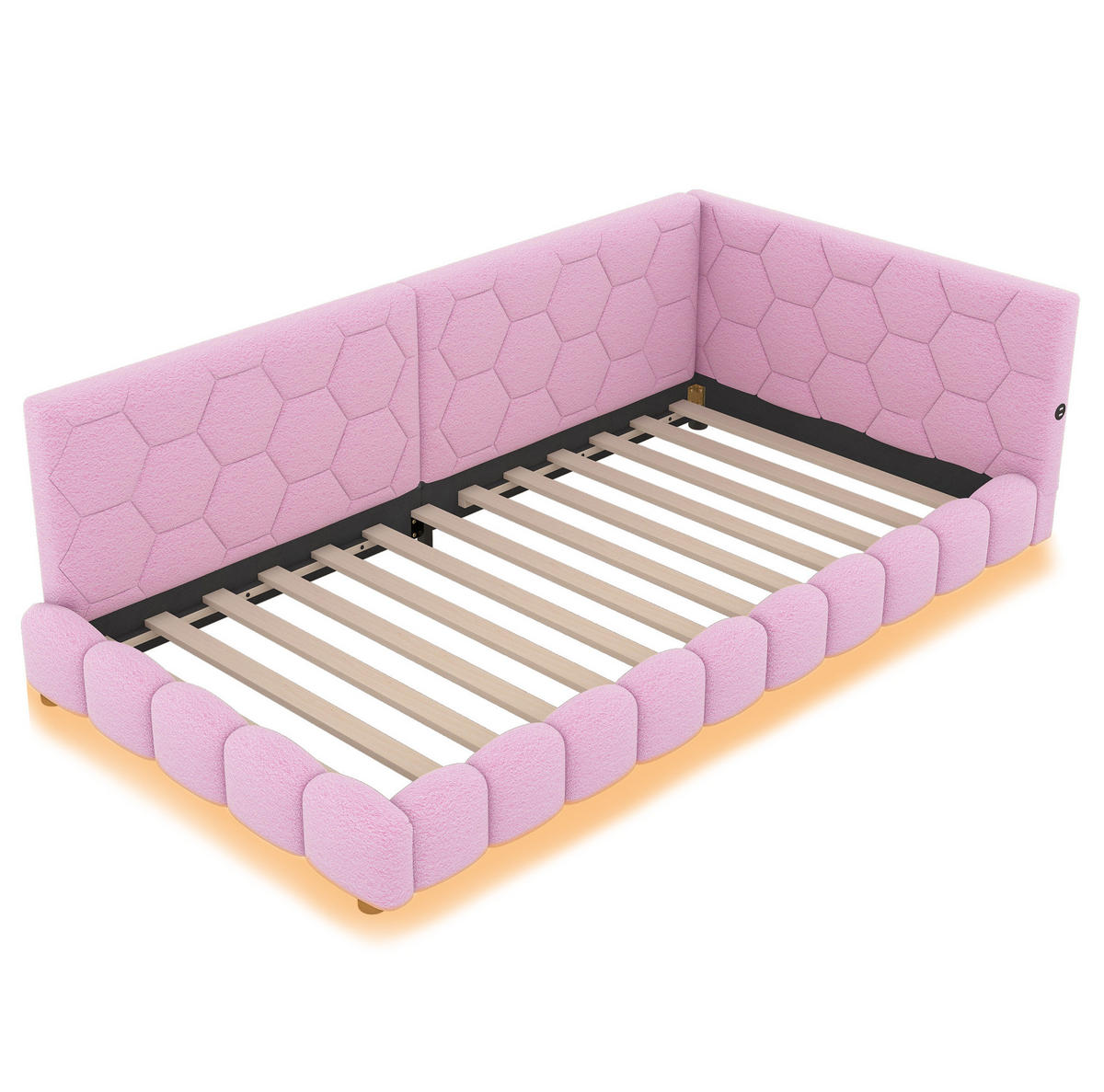 TAGESBETT 90/200 cm mit LED-Beleuchtung, USB- und Typ-C-Anschluss, Vliesimitat, Rosa - Rosa, Textil (90/200cm) - Redom