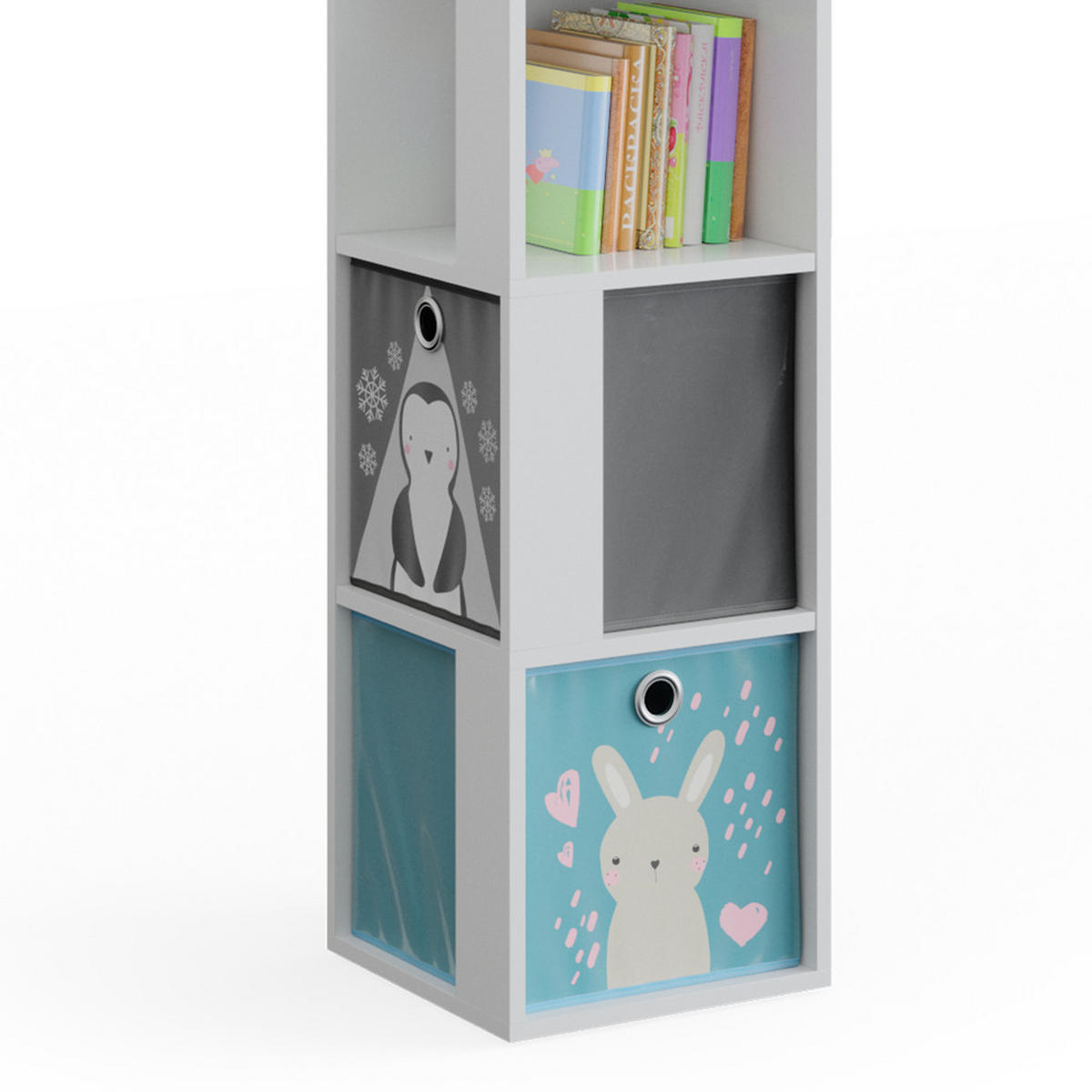 KINDERREGAL Lio Weiß 33.3 x 162.2 cm mit 4 Faltboxen - Weiß, Holzwerkstoff (33.3/162.2/33.3cm) - Vicco