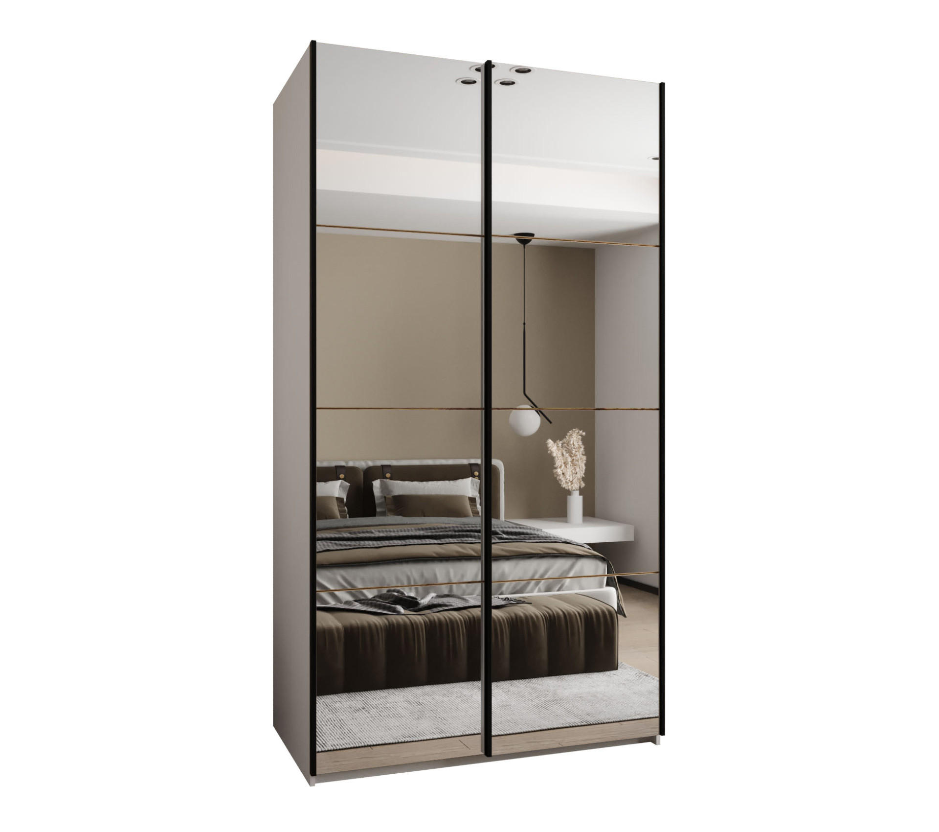 Abiks Möbel SCHWEBETÜRENSCHRANK Weiß, Eiche Artisan, Schwarz 130cm × 64cm × 245cm