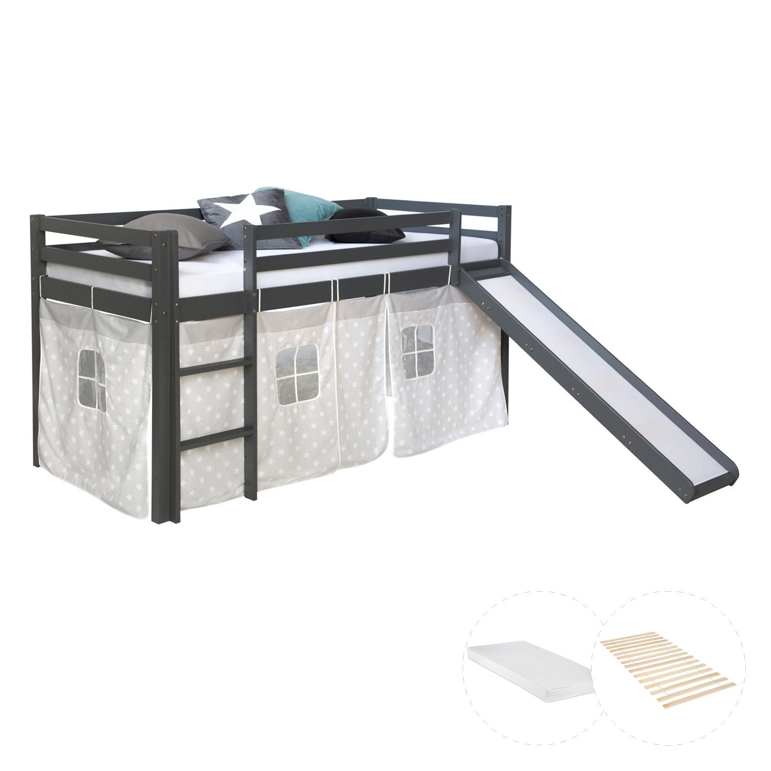 HOCHBETT 90/200 cm in Grau mit Lattenrost + Matratze - Grau, Holz - Homestyle4u
