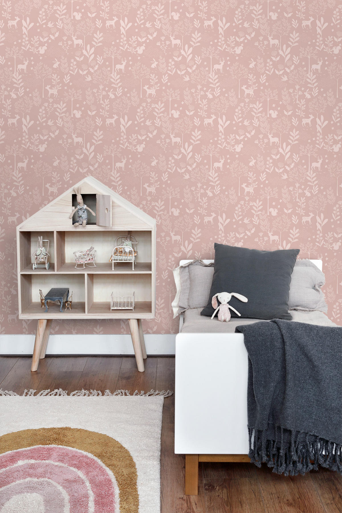TAPETE Wald mit Waldtieren 53 cm x 10.05 m - Pink, Papier (53/0.1cm) - ESTAhome