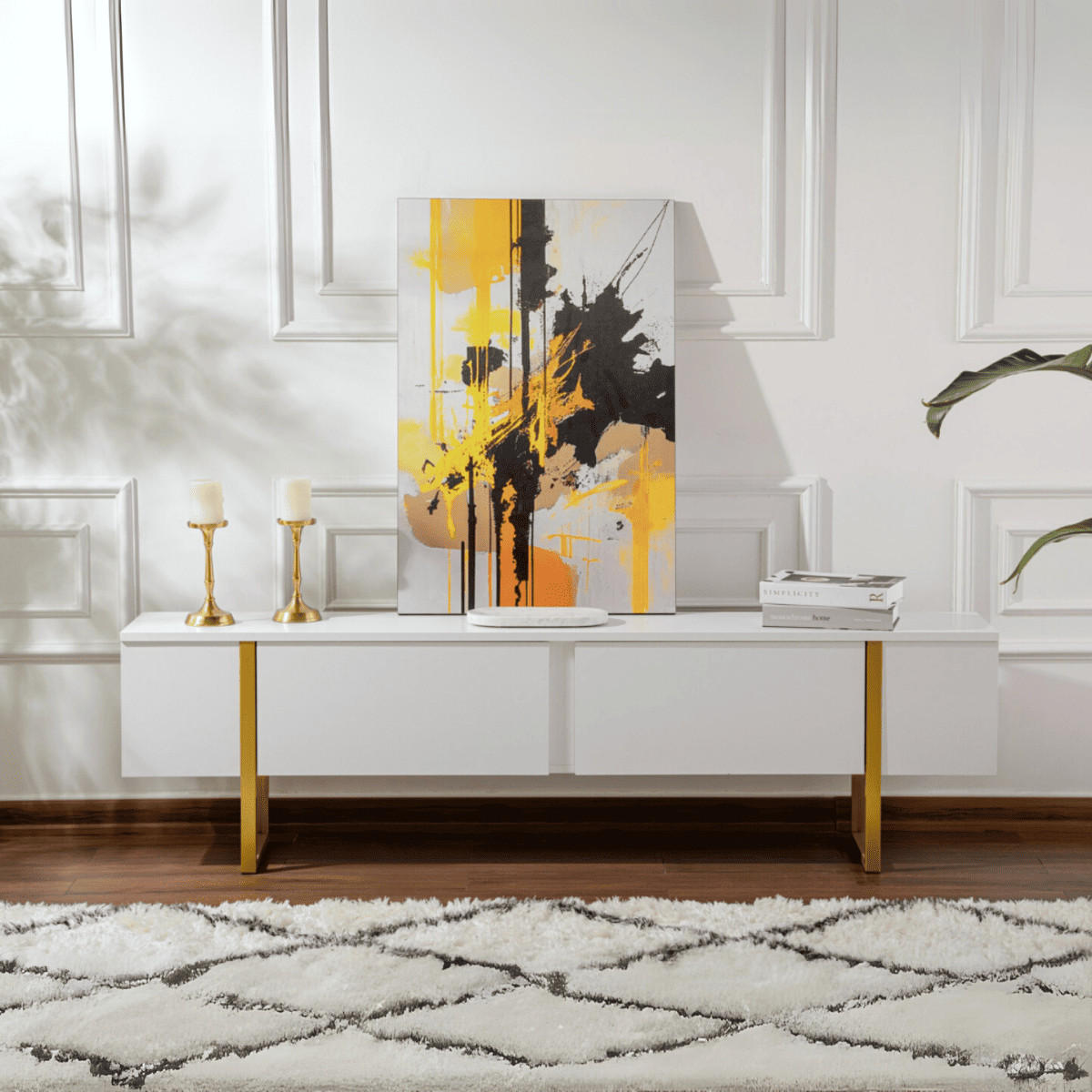 TV-MÖBEL mit 2 klapptüren - serenity 180/29,5/50 cm - Goldfarben/Weiß, Holzwerkstoff (29.5/50/180cm) - Calicosy