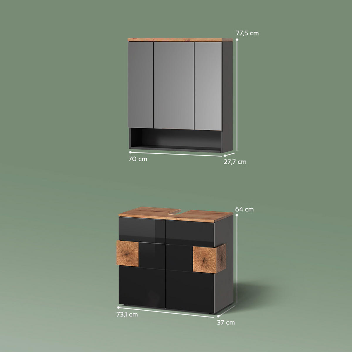 BADMÖBEL-SET Tanaro Anthrazit 2 Teile - Anthrazit/Eiche Artisan, Holzwerkstoff (73/64/37cm) - Livinity®
