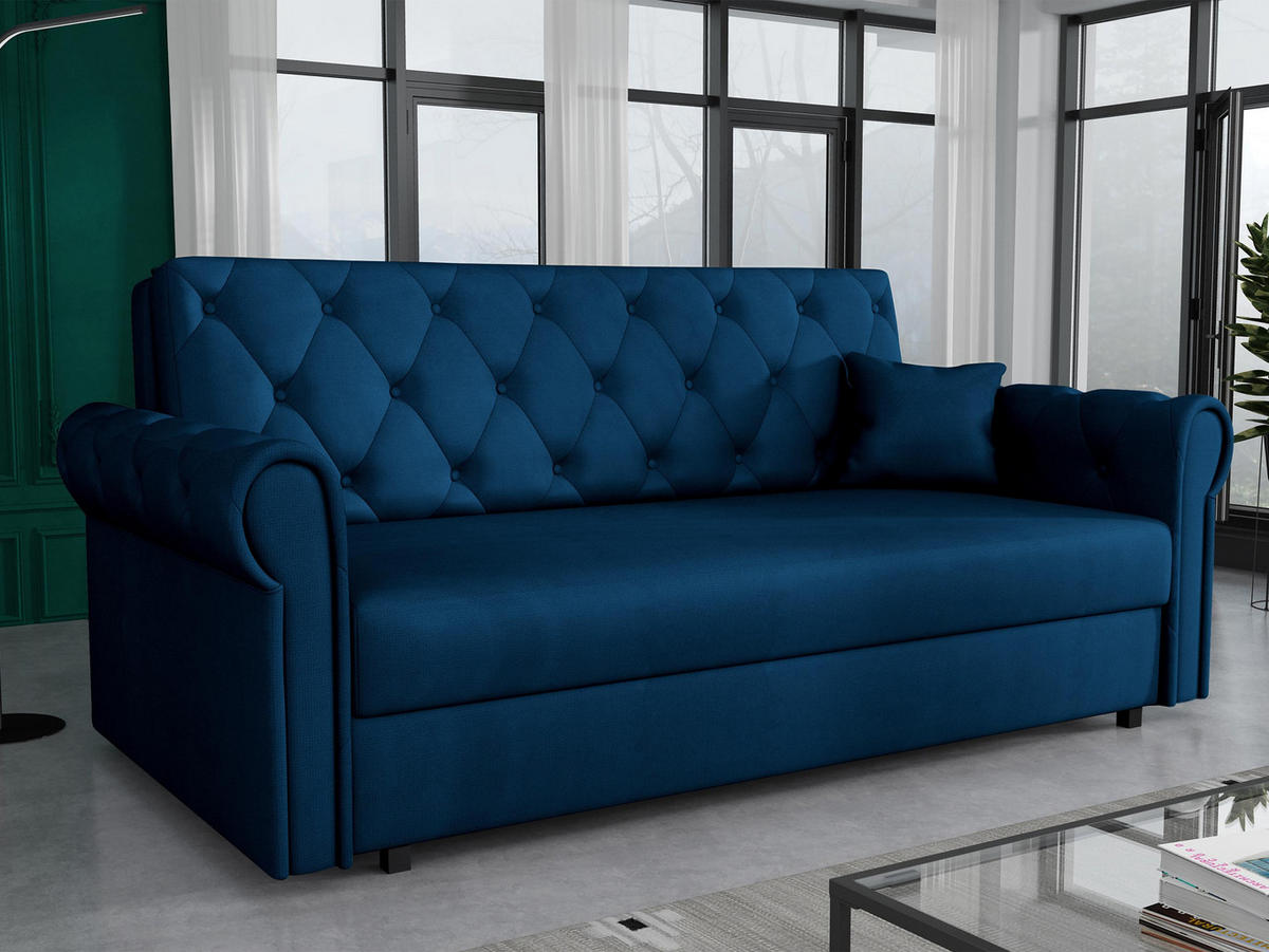 SCHLAFSOFA Viva Roma IV - Blau/Schwarz, Holz/Textil (188/85/98cm) - MIRJAN24