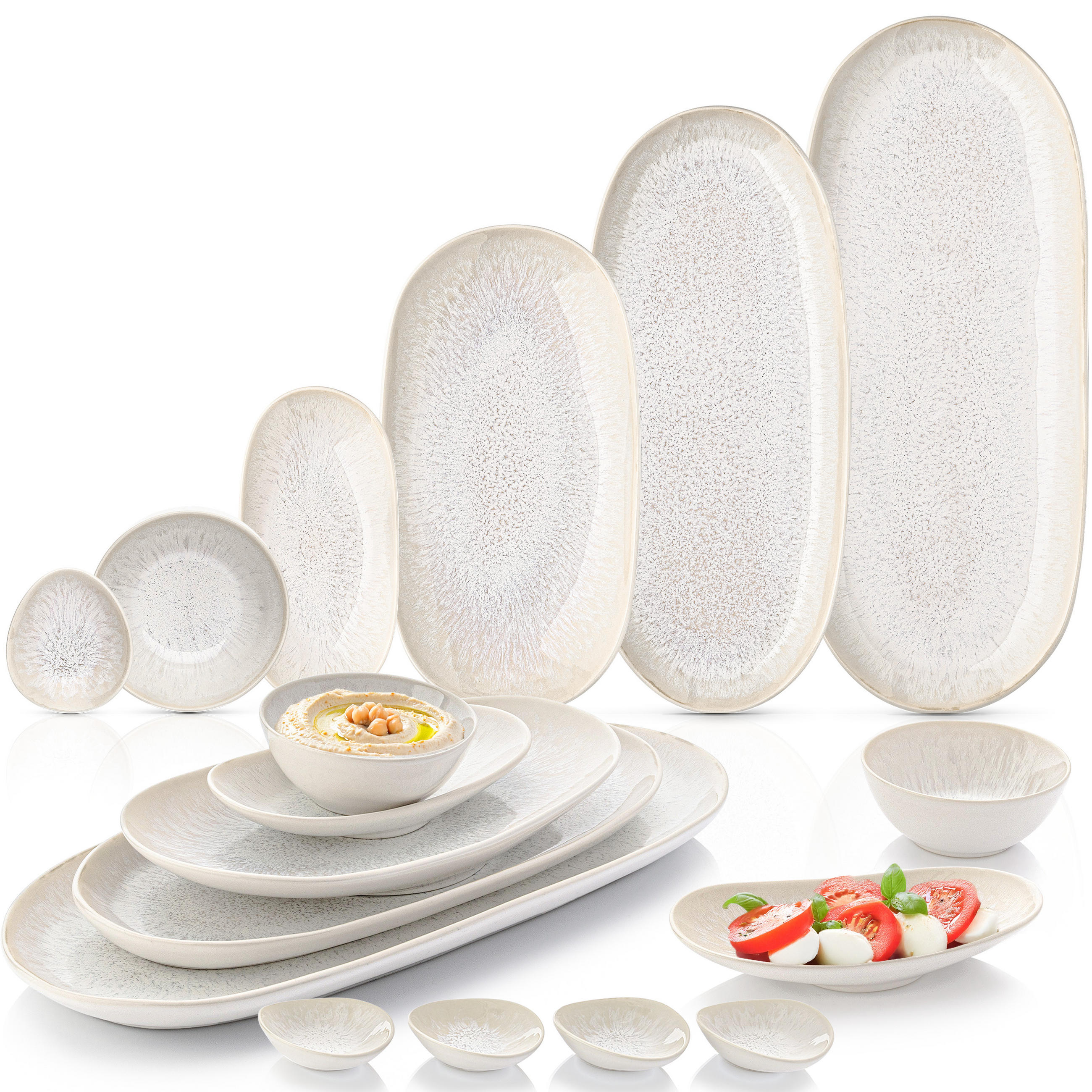 SERVIERPLATTEN Set Korfu 11 teilig aus Steingut - Creme, Stein (36/4/25cm) - Sänger