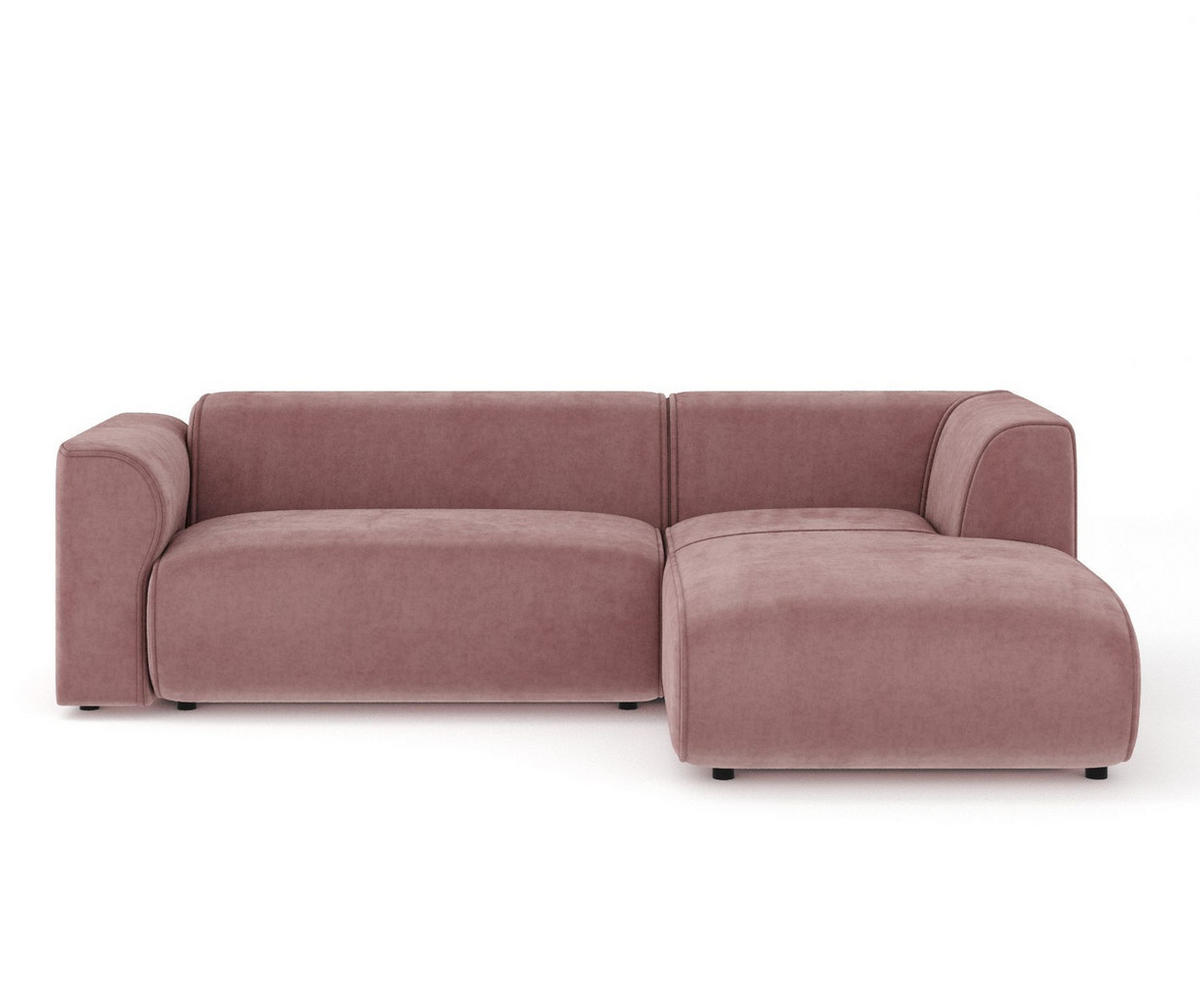 ECKSOFA Melani Rosa Samtstoff - Rechts Seite - Pink/Schwarz, Holz/Holzwerkstoff (162/256cm) - Maison de Reve