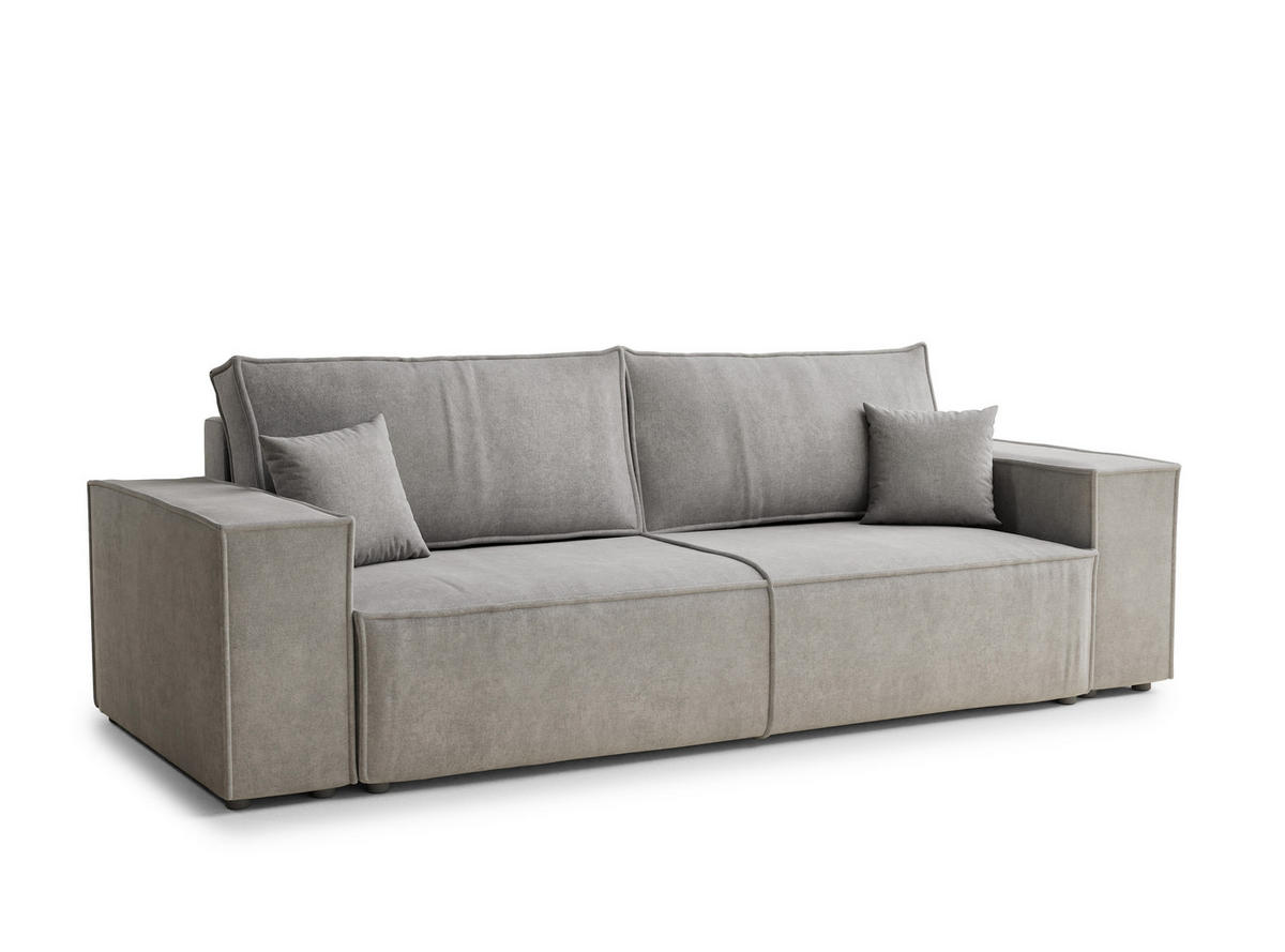SOFA MIT SCHLAFFUNKTION Milos Grau Beige Webstoff - Beige/Schwarz, Holz/Holzwerkstoff (255/70/105cm) - Maison de Reve