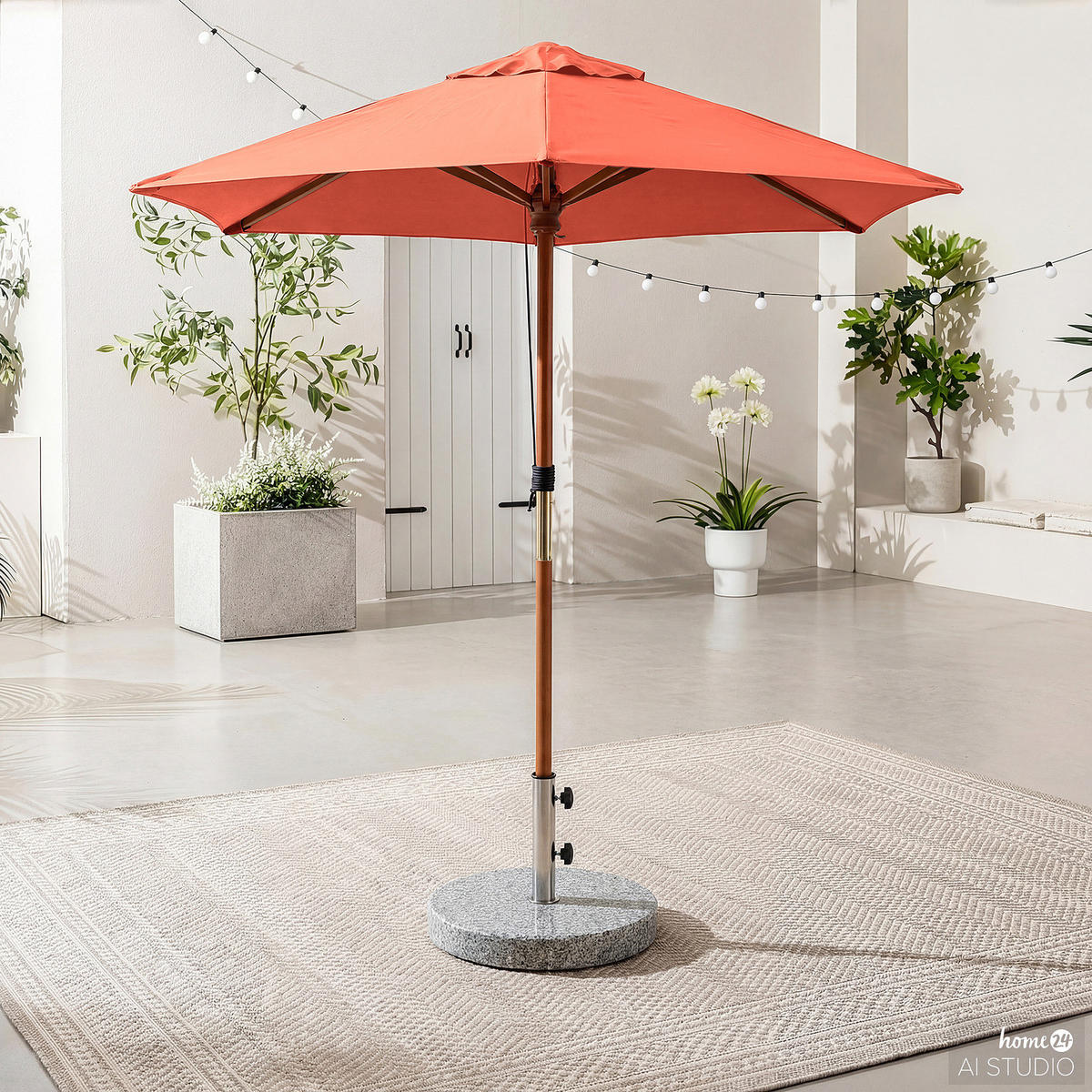 SONNENSCHIRM - Grau - Terracotta, Holz/Textil (200/200cm) - home24