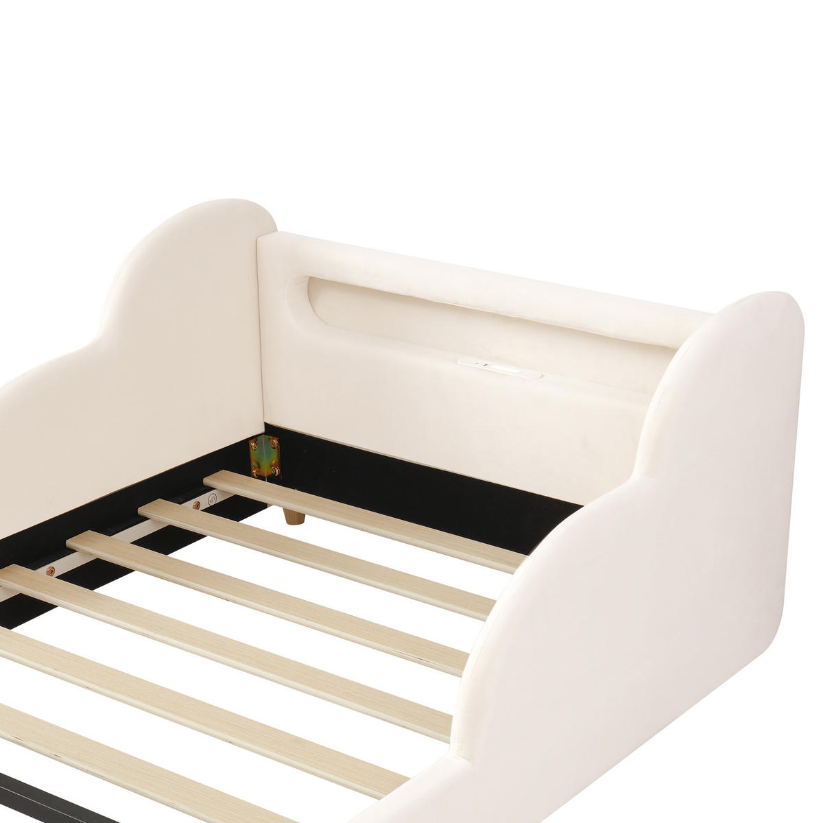 KINDERBETT mit Schutzgeländer 90x200 cm Samt Beige - Beige, Holz (90/200cm) - Meubliv