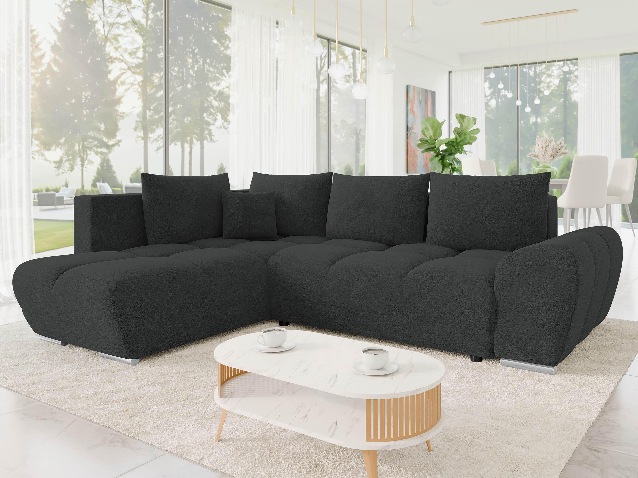 ECKSOFA Forest, Seite: Links - Schwarz, Holz/Kunststoff (290/183cm) - MIRJAN24