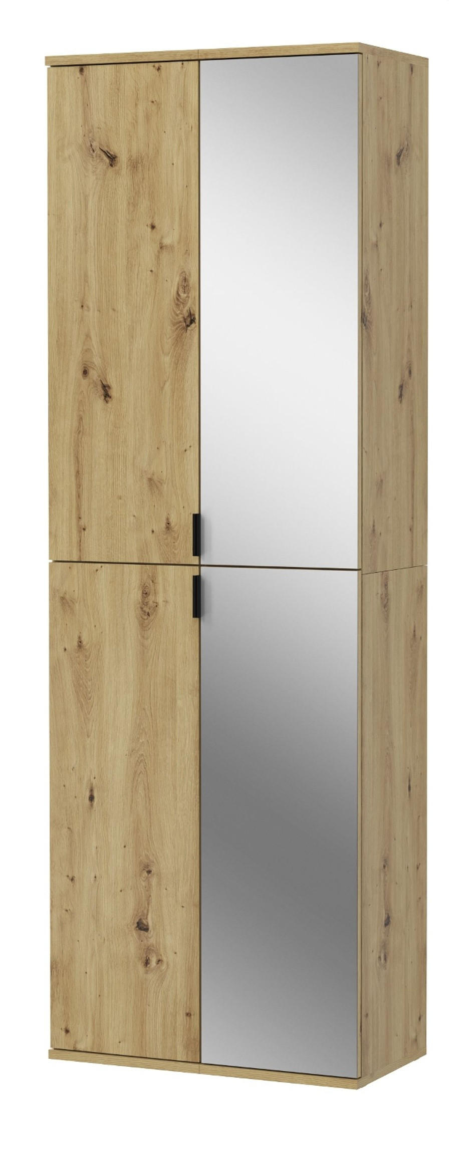 SCHUHSCHRANK Eiche Artisan 60 cm, Flurschrank mit Spiegel - Schwarz/Eiche Artisan, Glas/Holzwerkstoff (60/193/34cm) - Inn.Furn