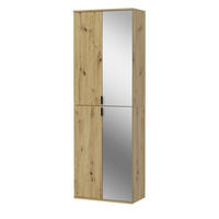 SCHUHSCHRANK Eiche Artisan 60 cm, Flurschrank mit Spiegel - Schwarz/Eiche Artisan, Glas/Holzwerkstoff (60/193/34cm) - Inn.Furn