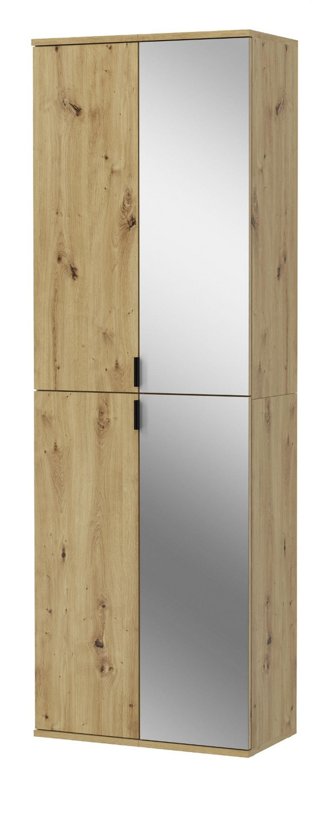 SCHUHSCHRANK Eiche Artisan 60 cm, Flurschrank mit Spiegel - Schwarz/Eiche Artisan, Glas/Holzwerkstoff (60/193/34cm) - Inn.Furn