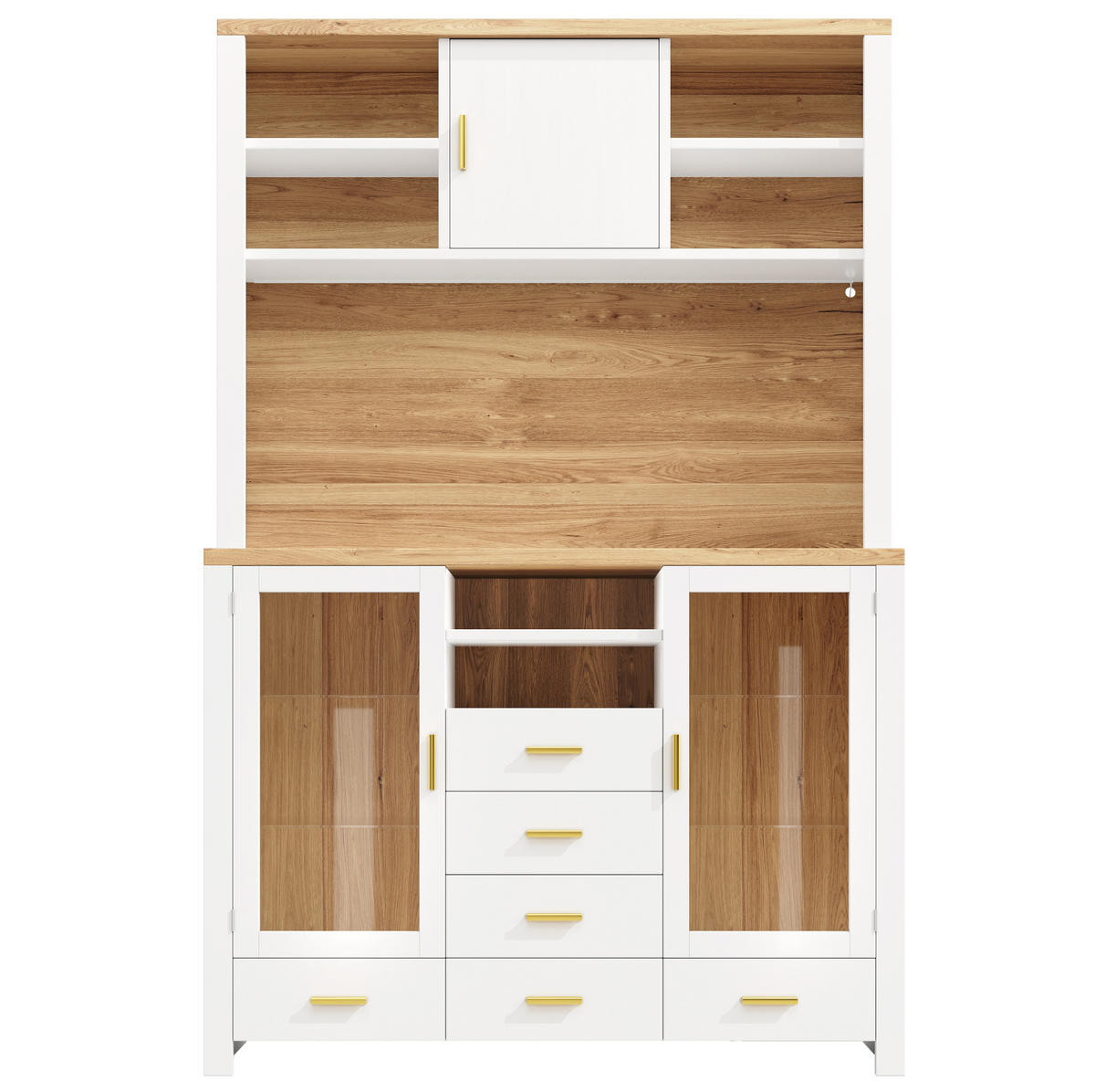 BUFFET 120/40/188 cm in Weiß mit Holzdekor und LED-Beleuchtung - Weiß, Holzwerkstoff (120/188/40cm) - Flora Grace