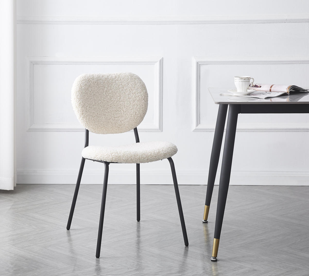 STUHL 2er-Set Wolle Weiß - Weiß, Textil (49/82.5/54.5cm) - Nordlys
