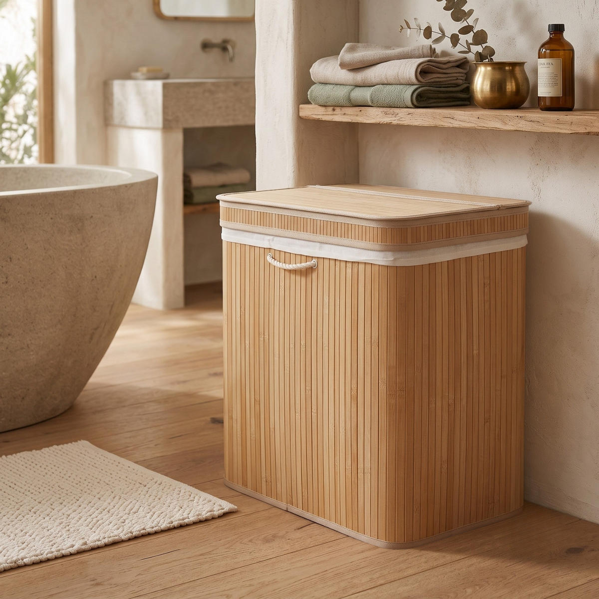 WÄSCHEKORB aus Bambus 63/43/60 cm - Beige, Naturmaterialien (43/60/63cm) - NUXIO