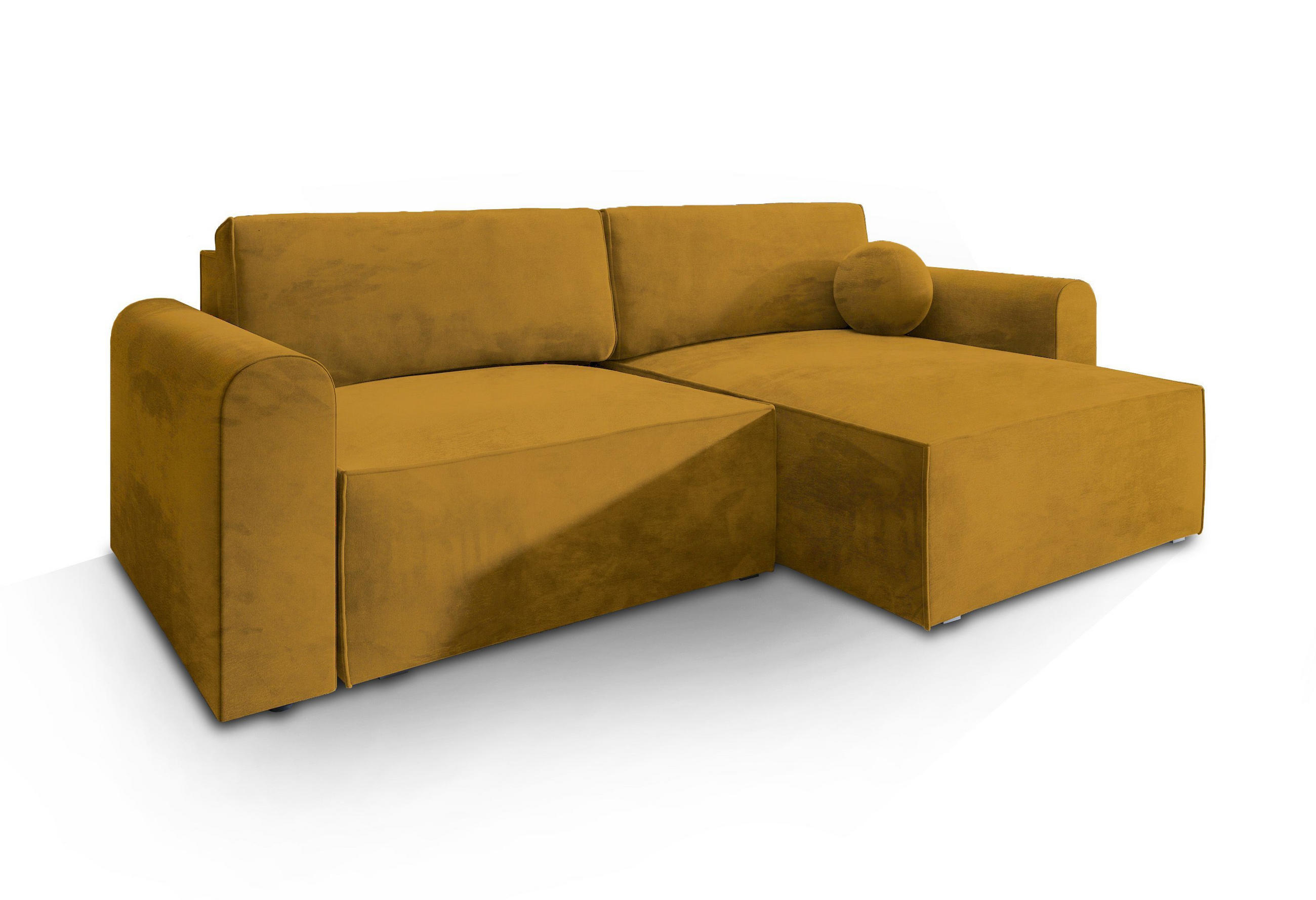 ECKSOFA FIANO M Gelb Velours-Stoff mit Schlaffunktion - Gelb, Holz (245/148cm) - MASSENO