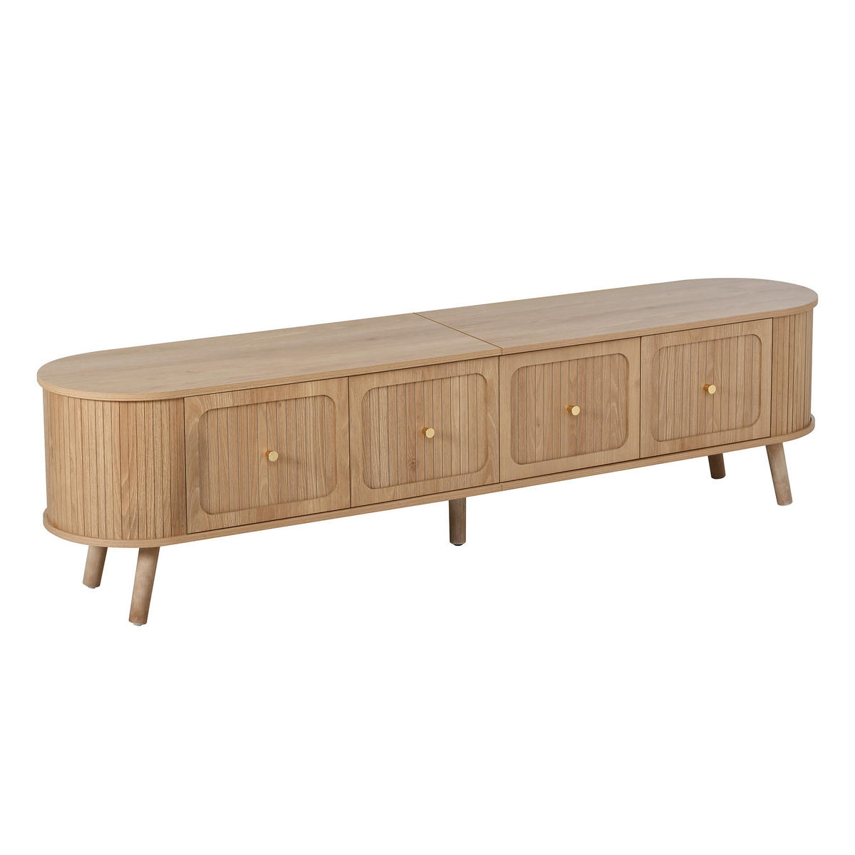 TV-SCHRANK Eichenholz 180/38/47 cm mit Klapptüren und Goldgriffen - Eichefarben, Karton (38/47/180cm) - PANGIVO
